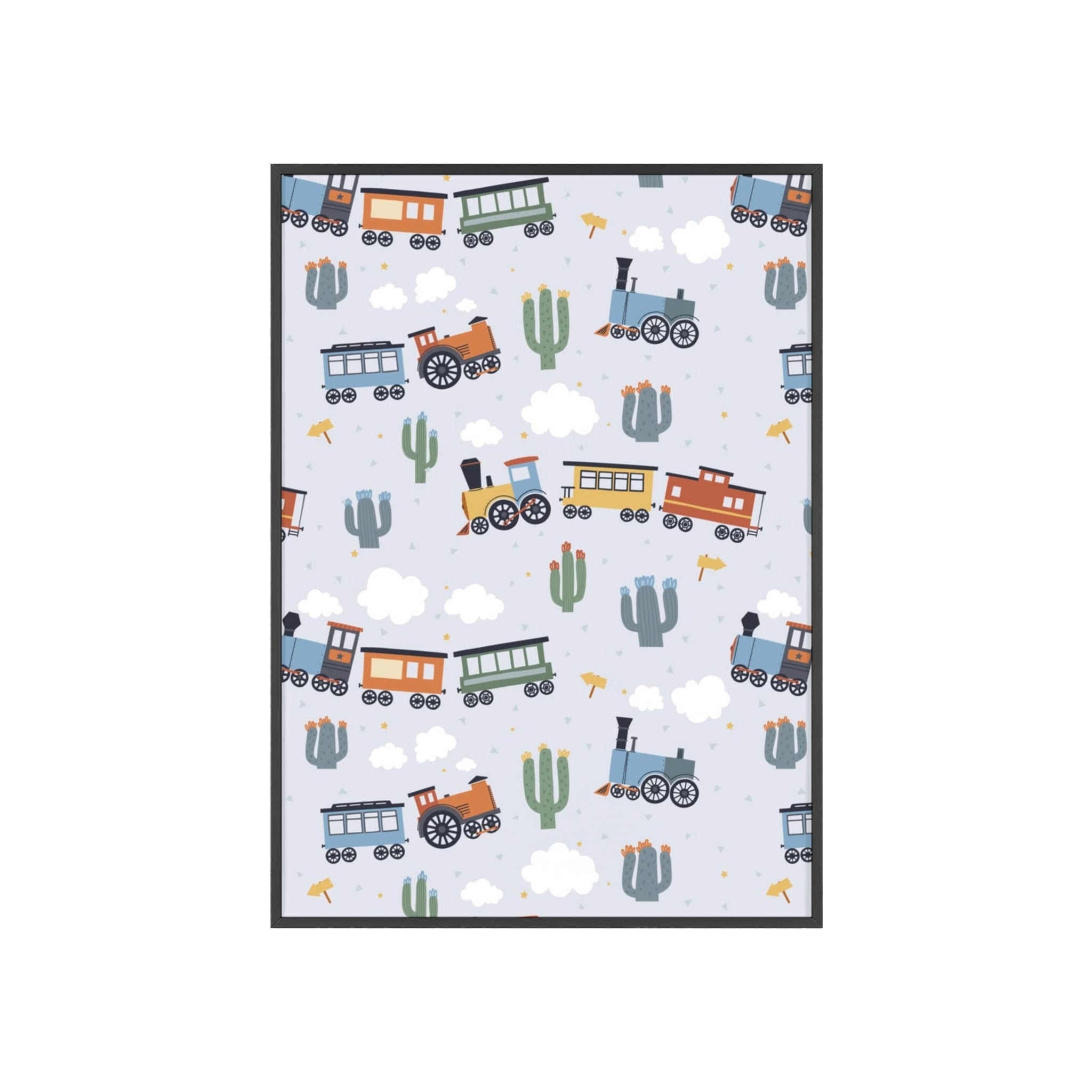 Kids' Train Poster with Wooden Frame — Nursery Wall Art, Playroom Decor