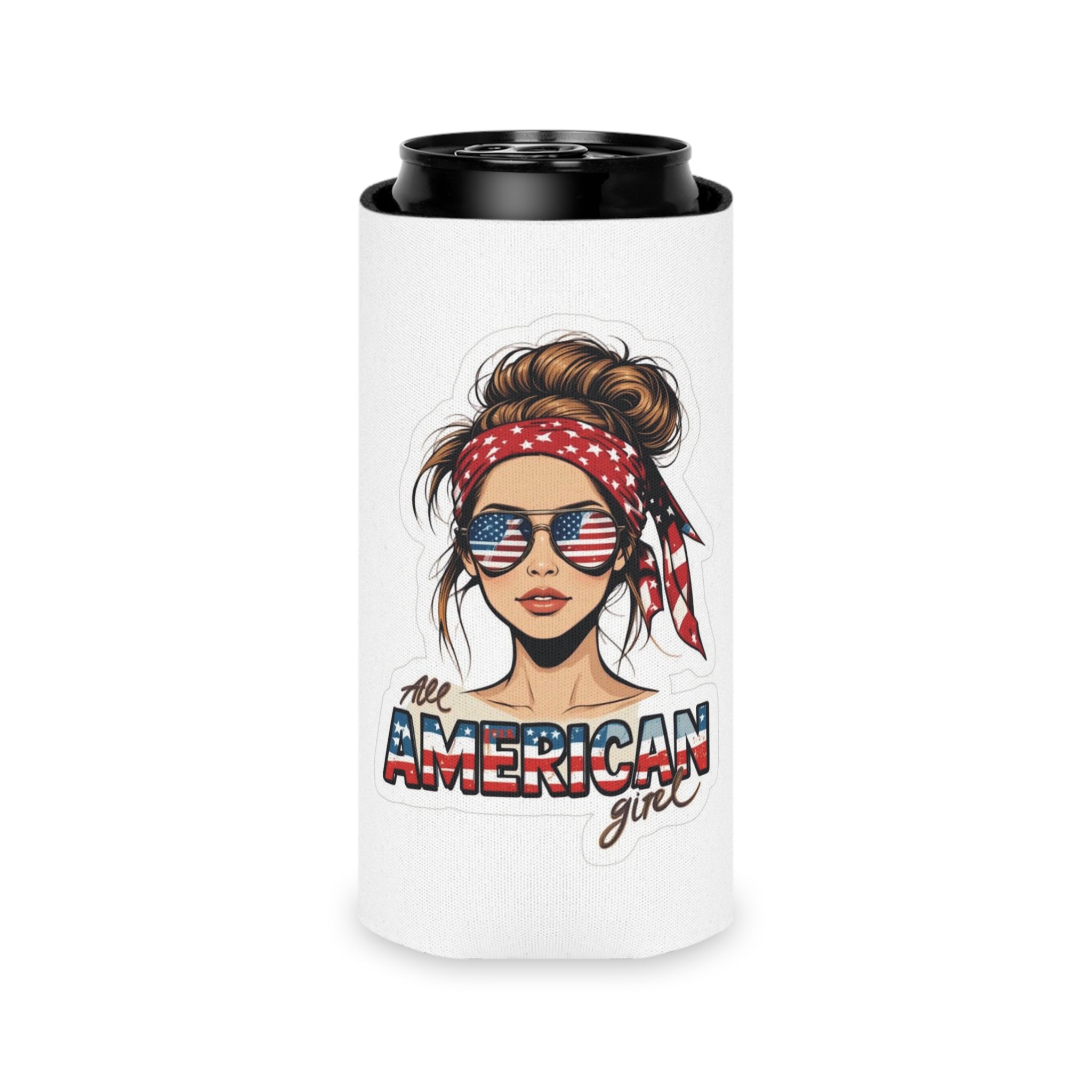 All American Girl Can Cooler | USA Fireworks Slim Koozie