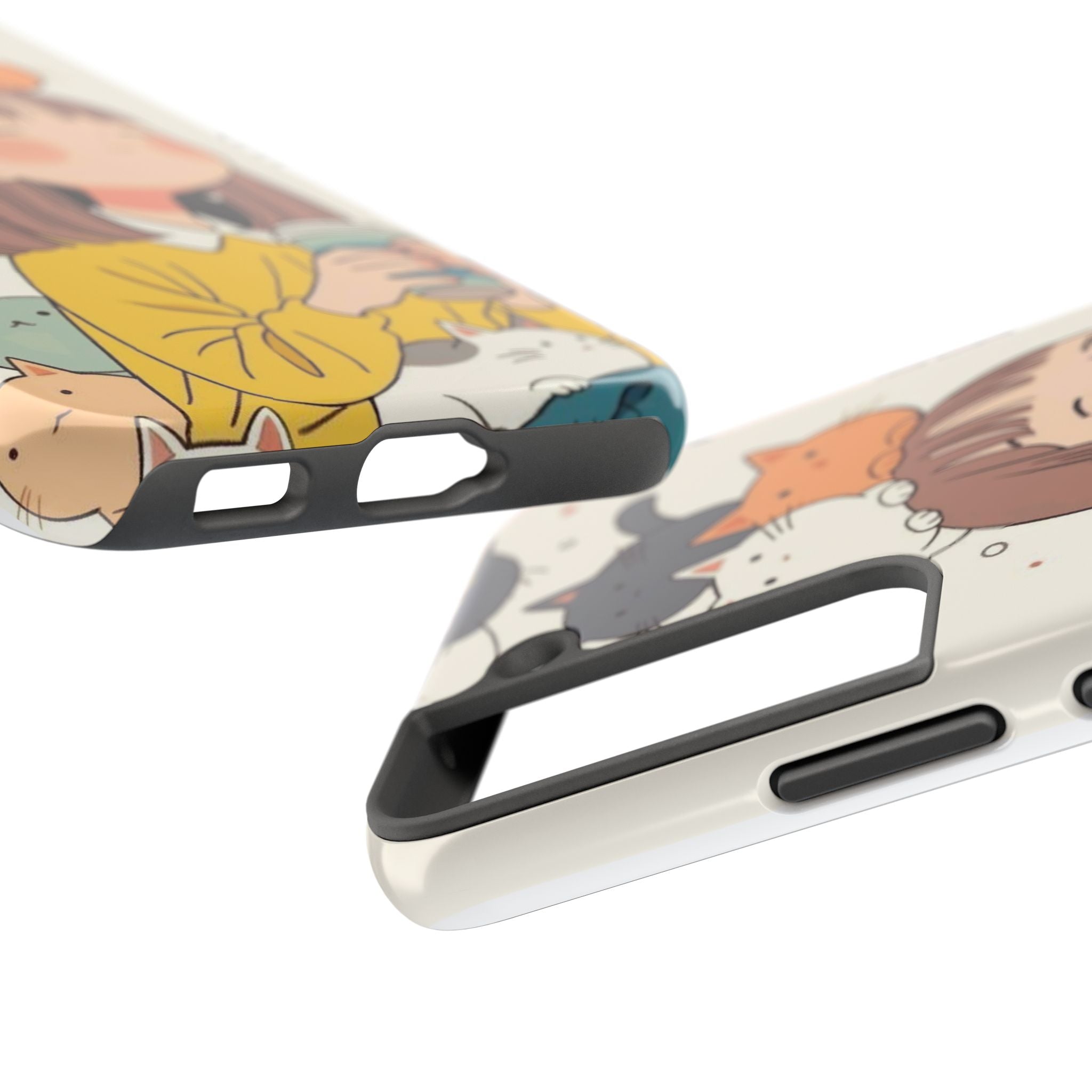 Girl with Cats Phone Case | Cute Cat Stack Illustration