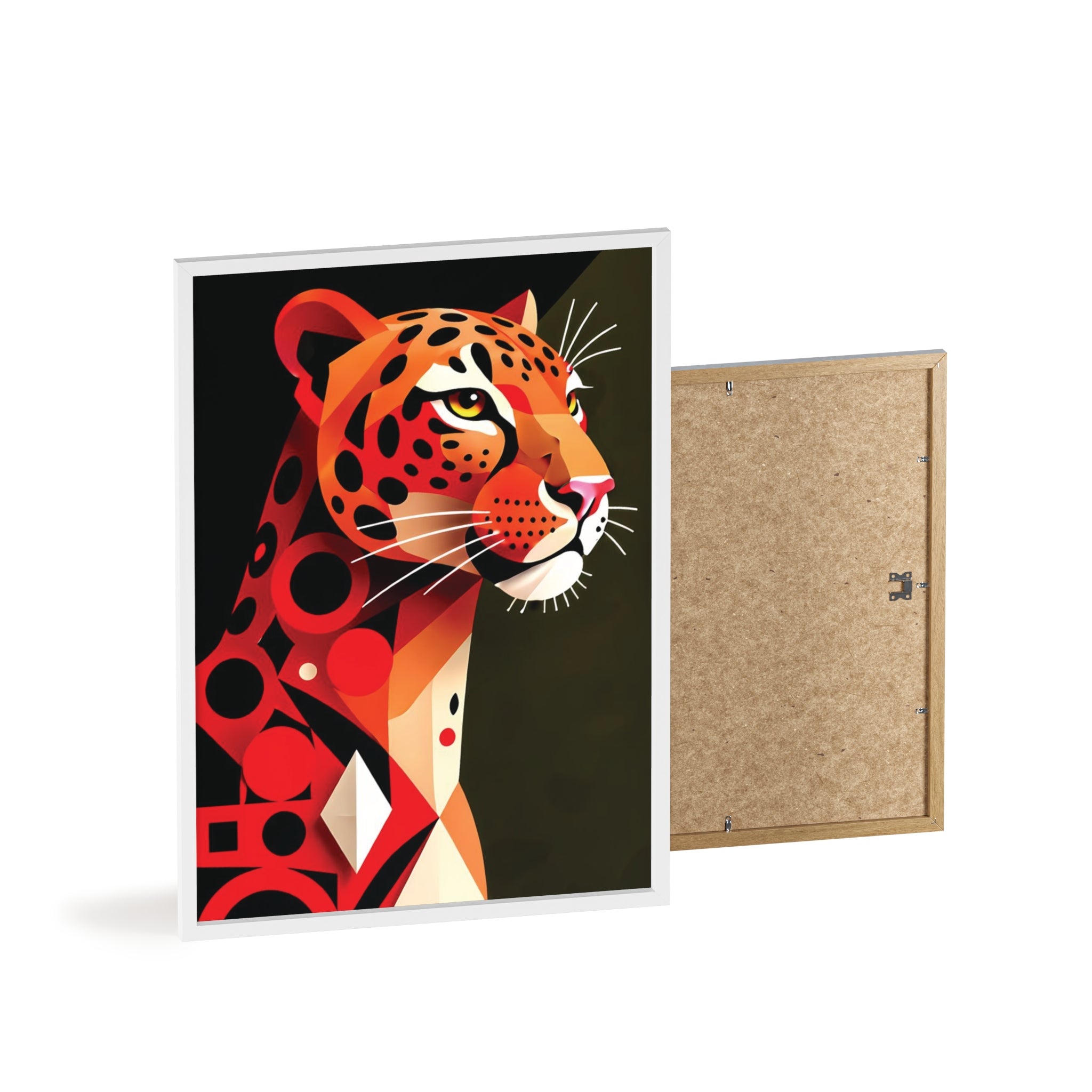 Geometric Leopard Art Poster with Wooden Frame — Bold Wildlife Wall Decor