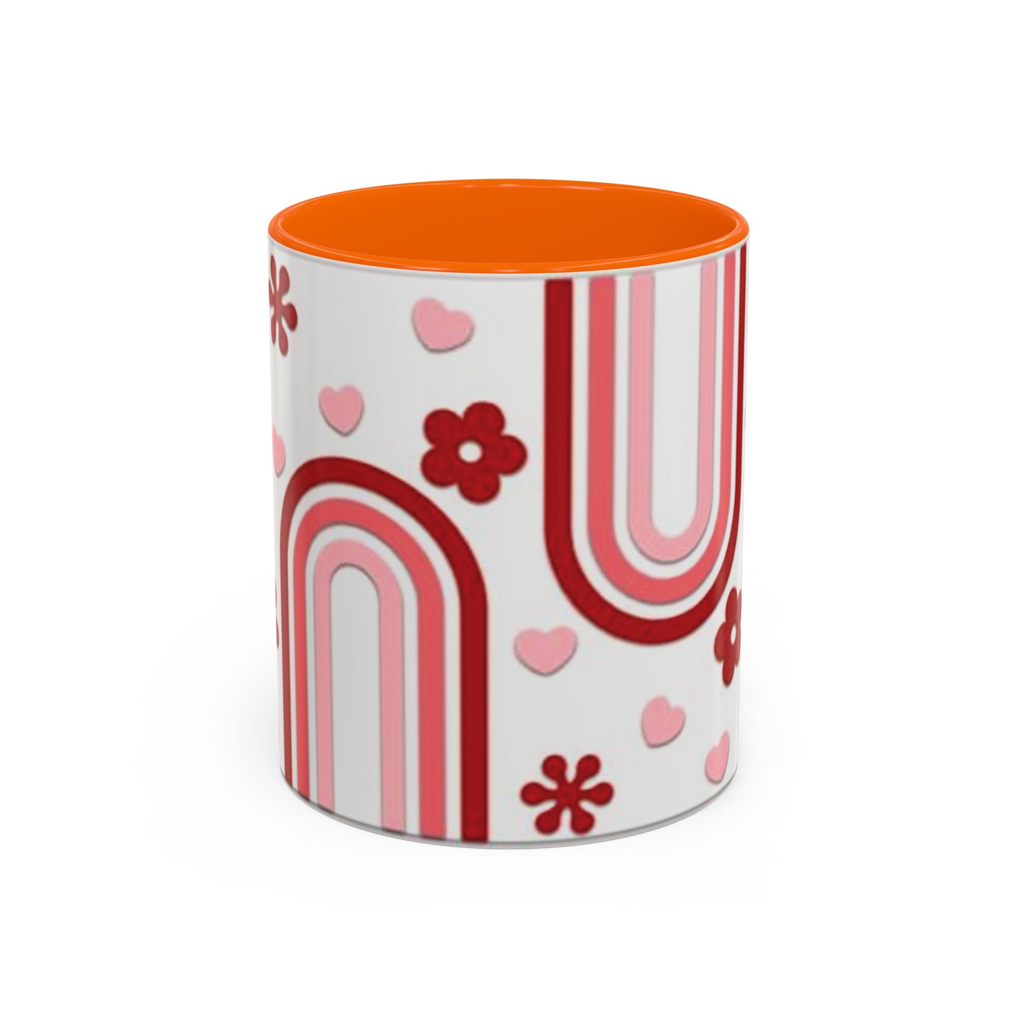 Retro Pink Rainbow Hearts and Flowers Accent Mug | 11oz or 15oz