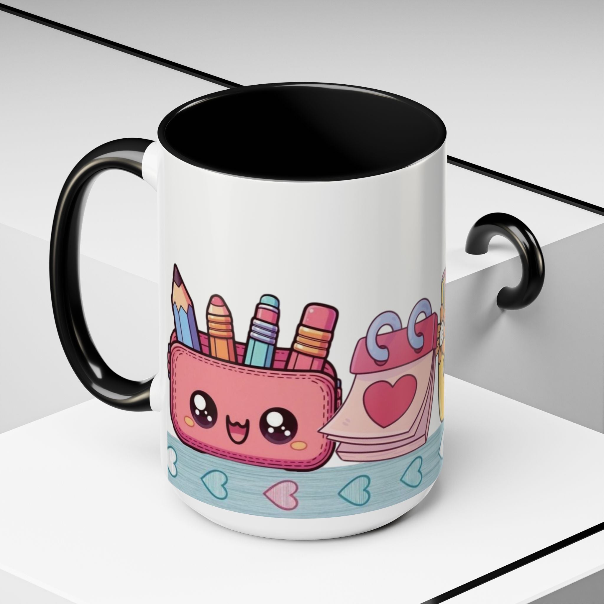Cute Teacher Desk Accent Coffee Mug — Kawaii School Supplies Design