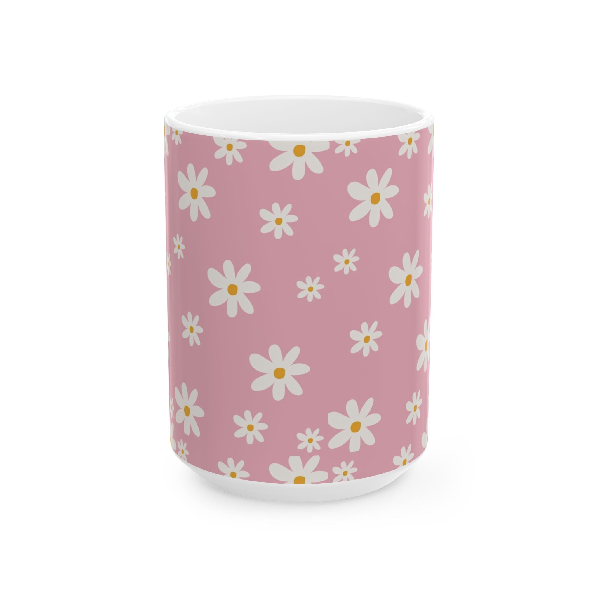 Pink Daisy Pattern Ceramic Mug — Floral 11oz & 15oz Coffee Cup