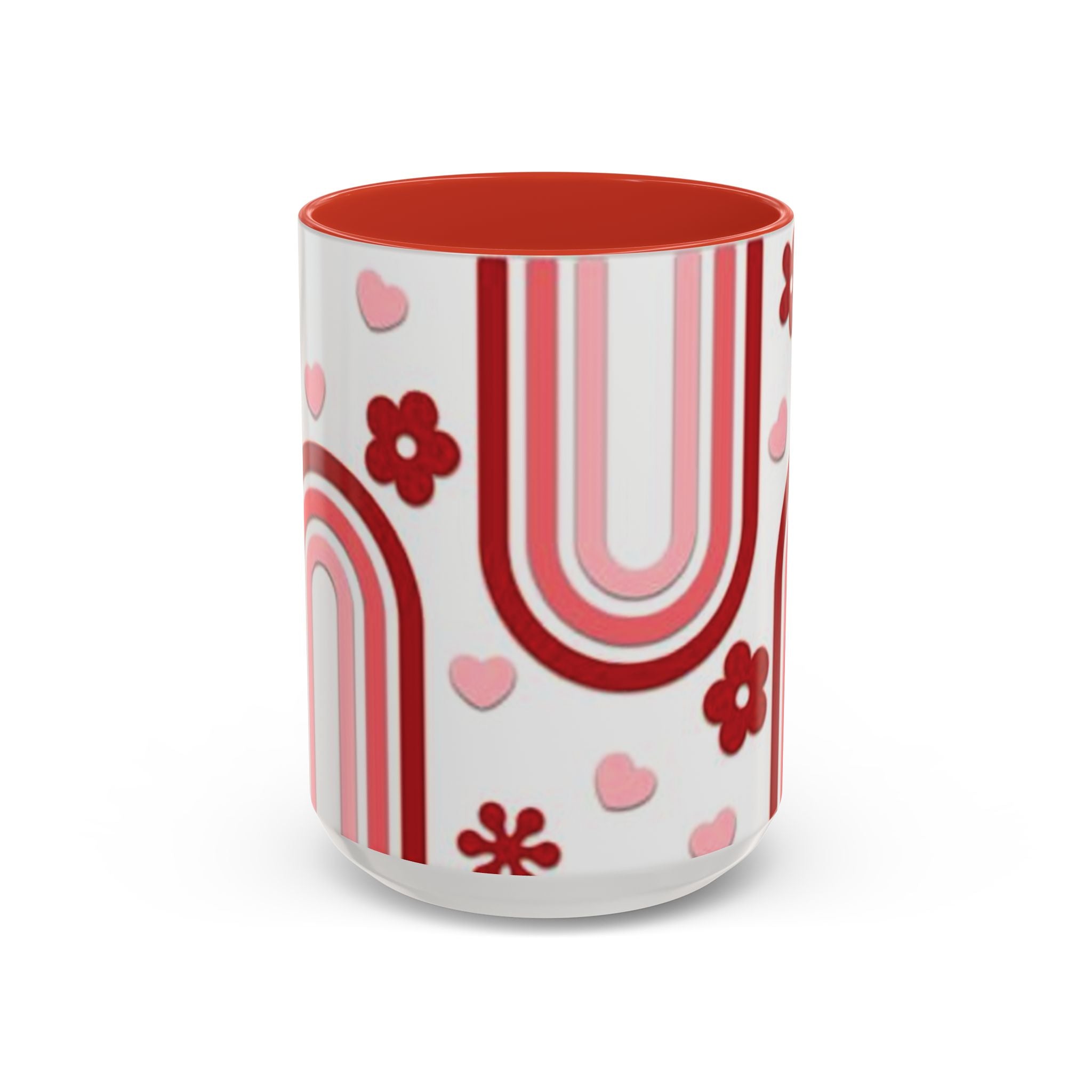 Retro Pink Rainbow Hearts and Flowers Accent Mug | 11oz or 15oz