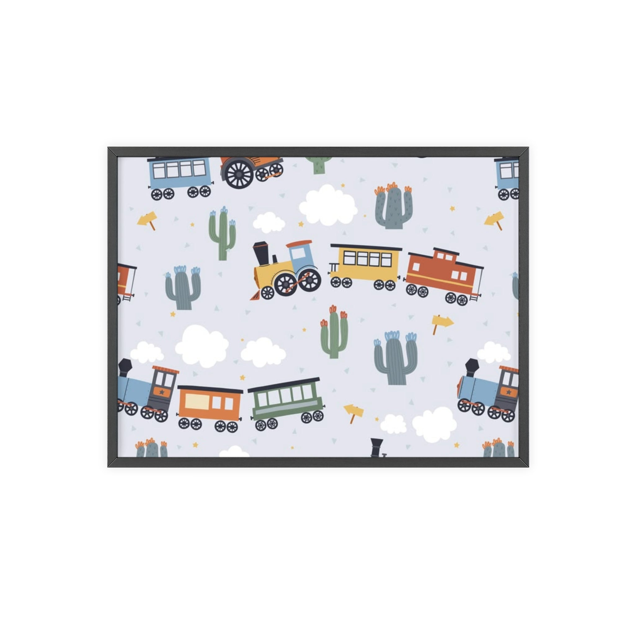 Kids' Train Poster with Wooden Frame — Nursery Wall Art, Playroom Decor