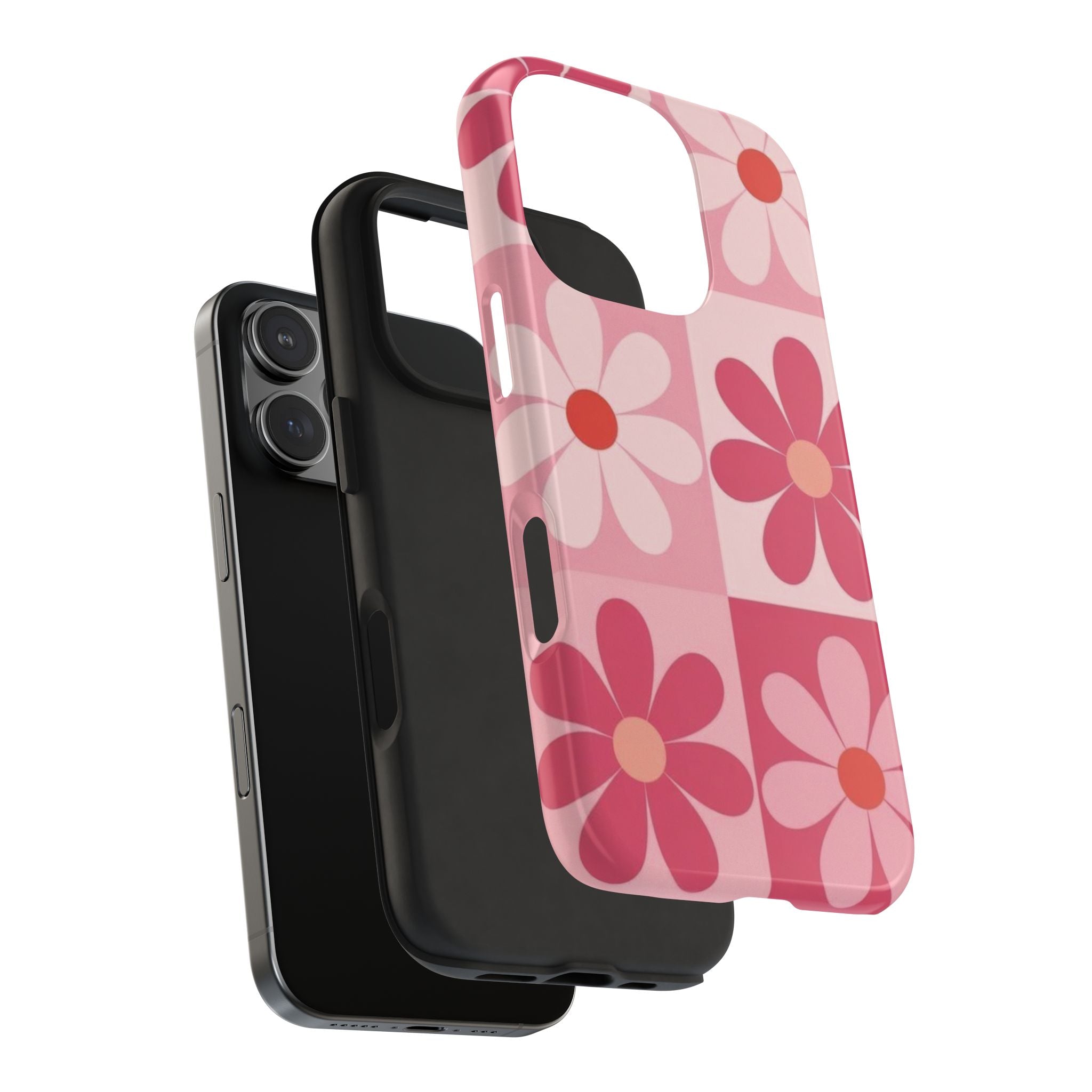 Pink Retro Daisy Phone Case — Tough Shockproof Floral iPhone Cover
