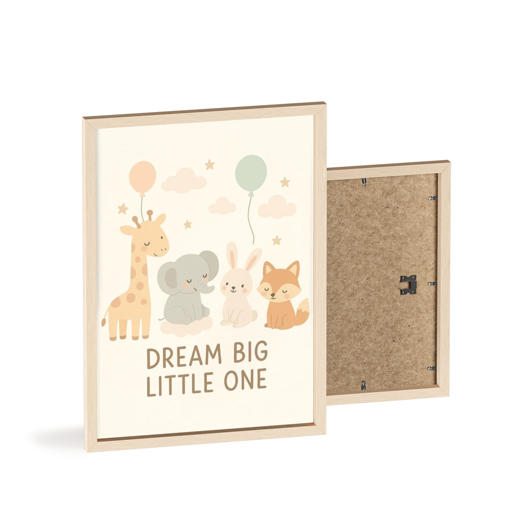 Dream Big Little One Nursery Poster — Woodland Animals Framed Wall Art