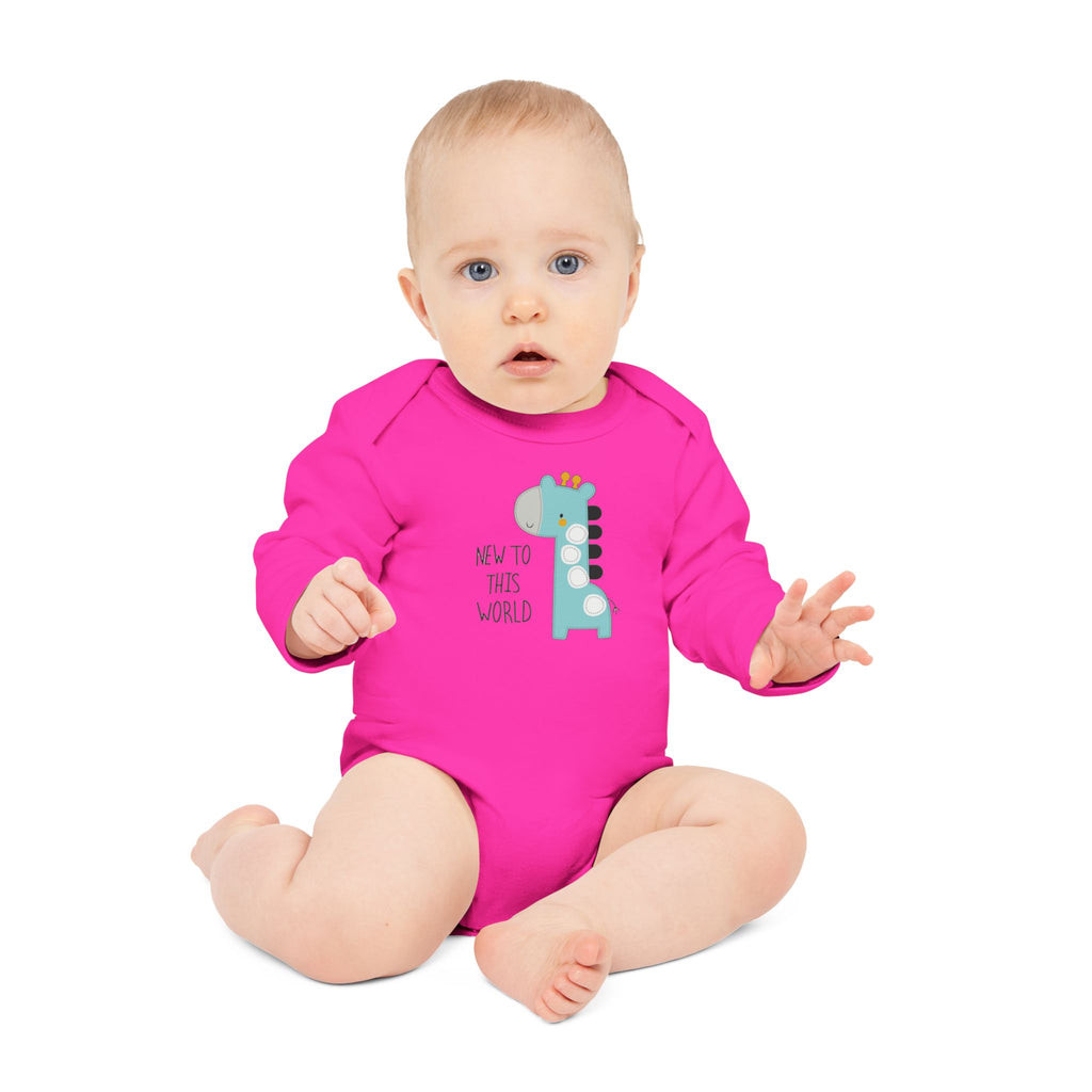 New to This World Baby Bodysuit — Organic Long-Sleeve Giraffe Baby Onesie