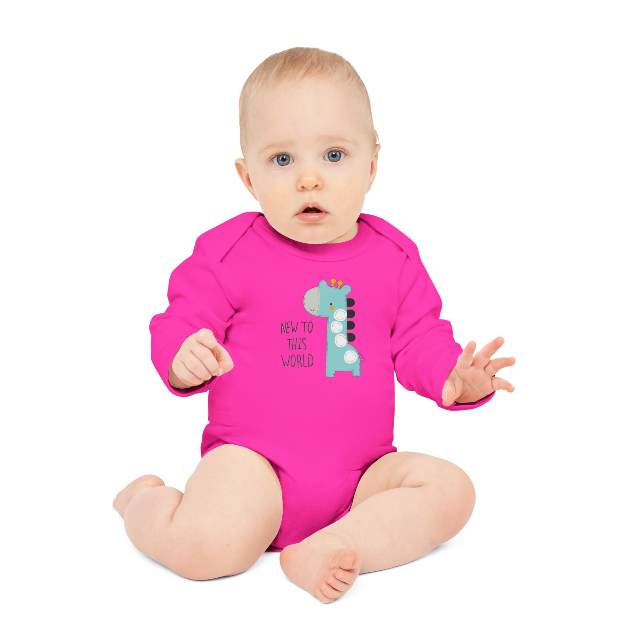 New to This World Baby Bodysuit — Organic Long-Sleeve Giraffe Baby Onesie