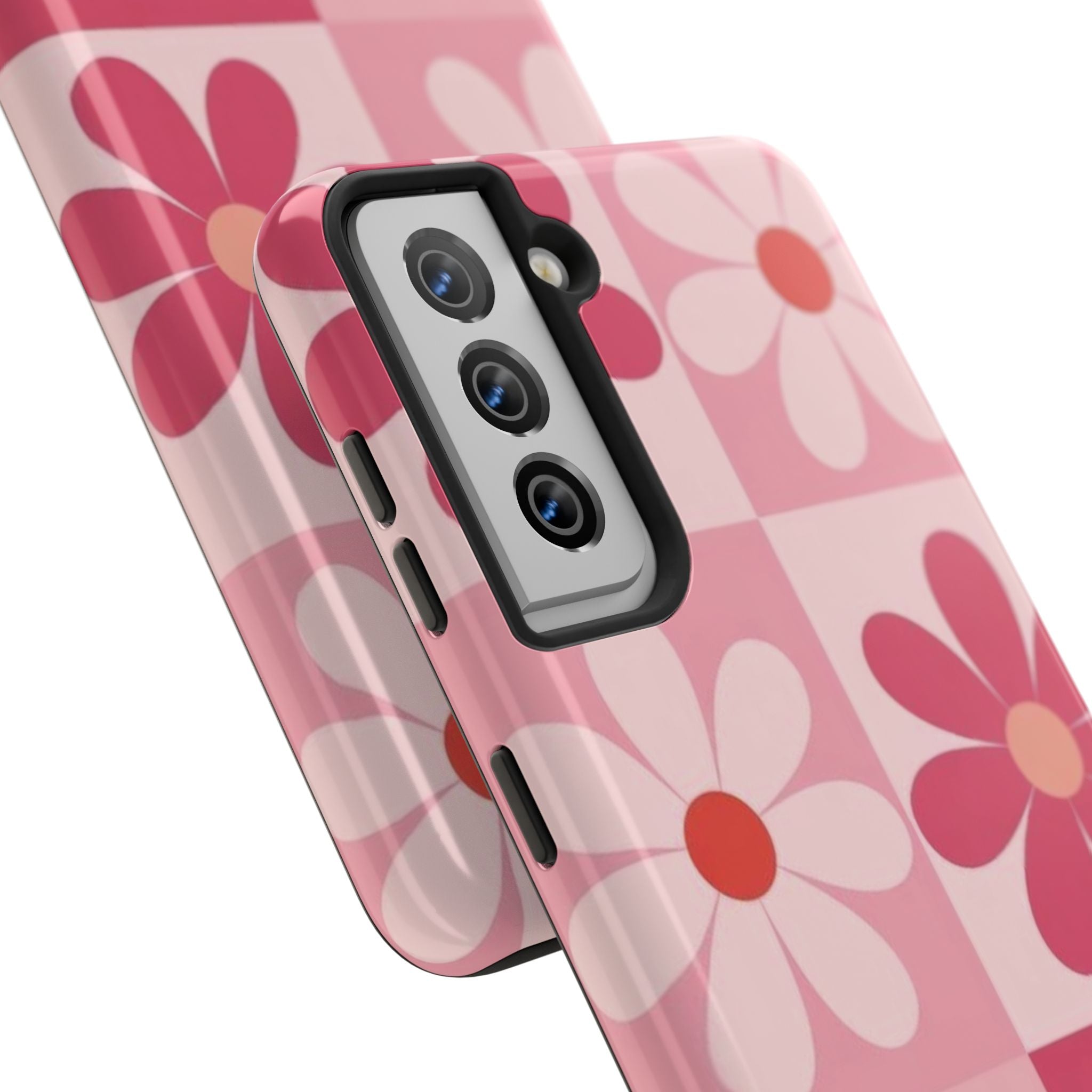 Pink Retro Daisy Phone Case — Tough Shockproof Floral iPhone Cover
