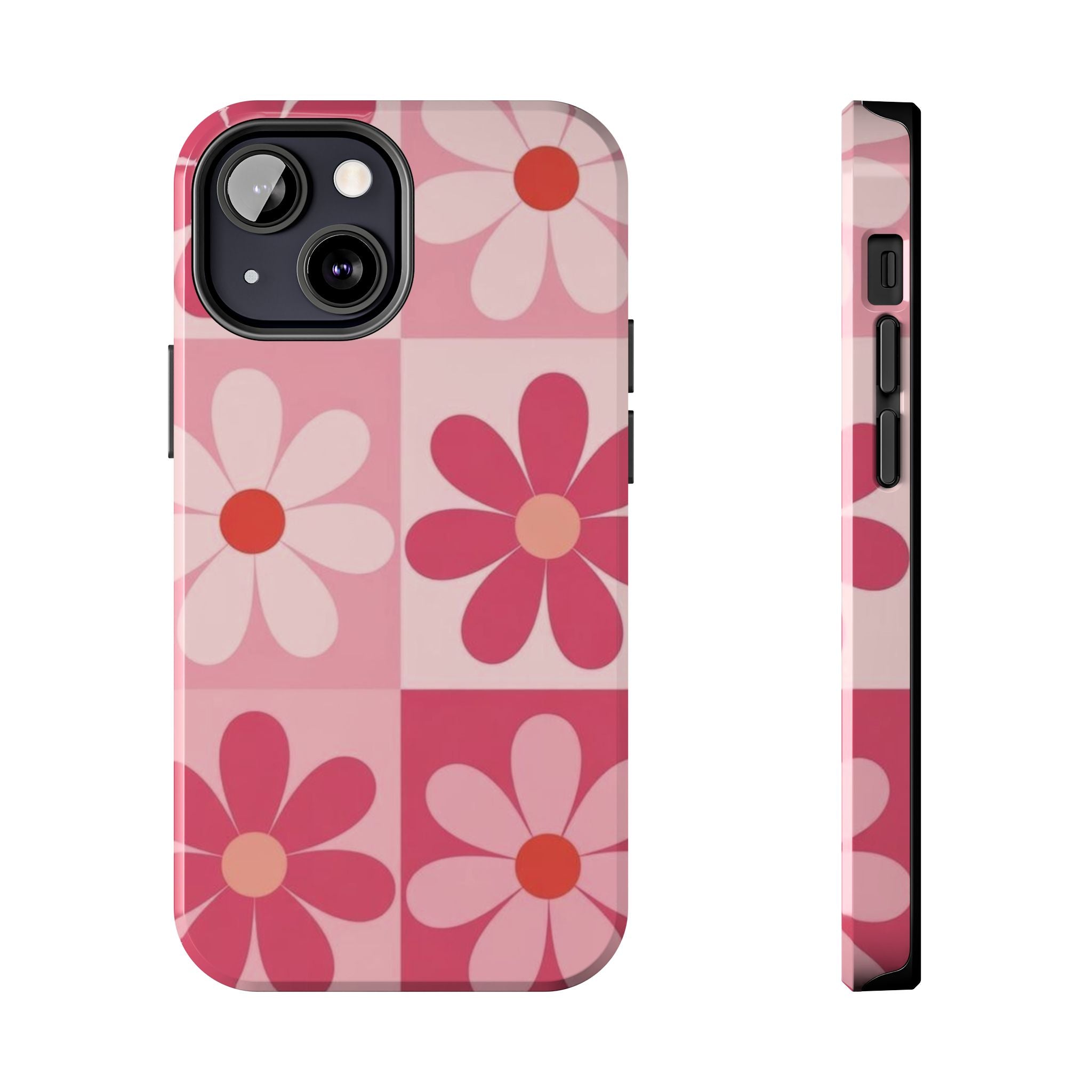 Pink Retro Daisy Phone Case — Tough Shockproof Floral iPhone Cover