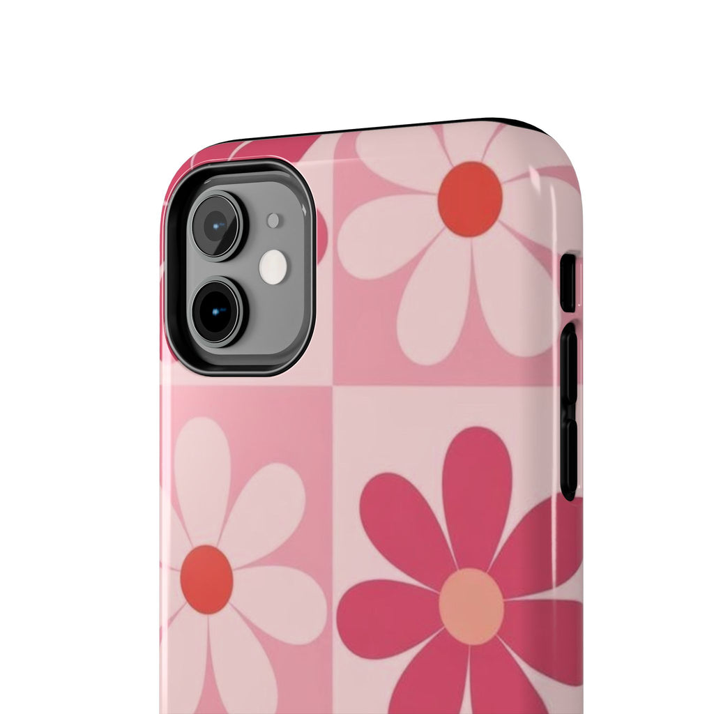 Pink Retro Daisy Phone Case — Tough Shockproof Floral iPhone Cover