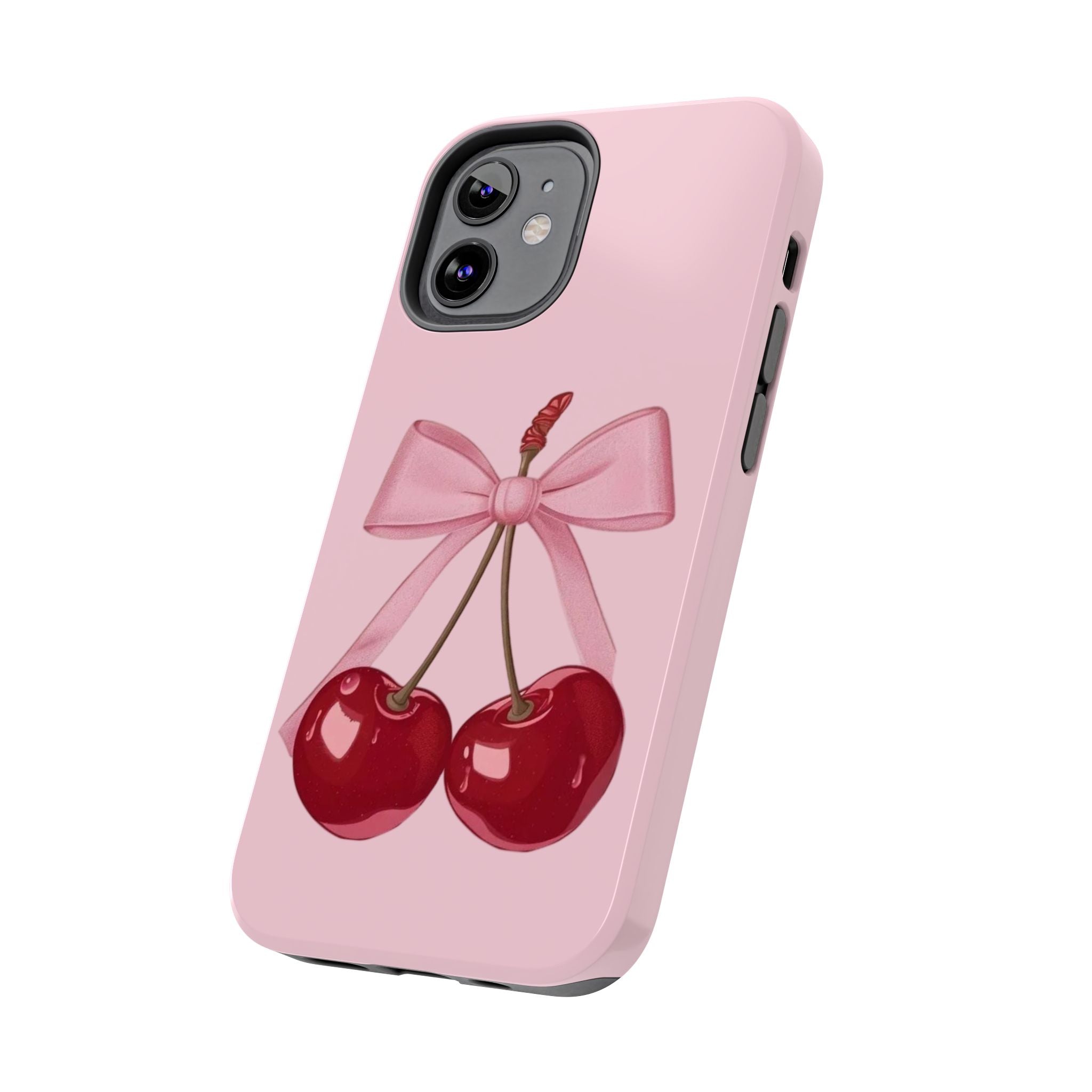 Pink Cherry Tough Phone Case — Cute Bow Cherry Protective Phone Cover