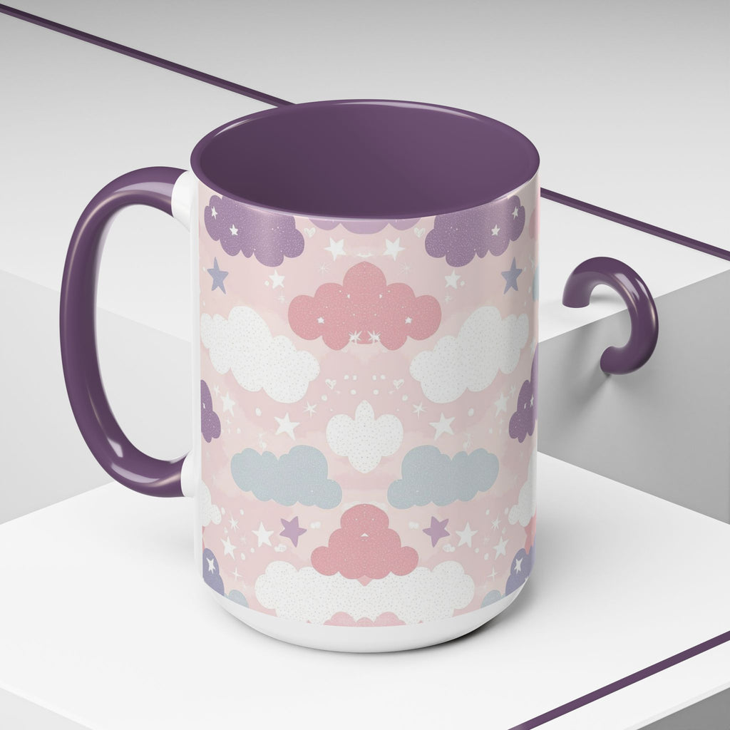 Pastel Cloud Pattern Coffee Mug | Cute Stars and Clouds Design