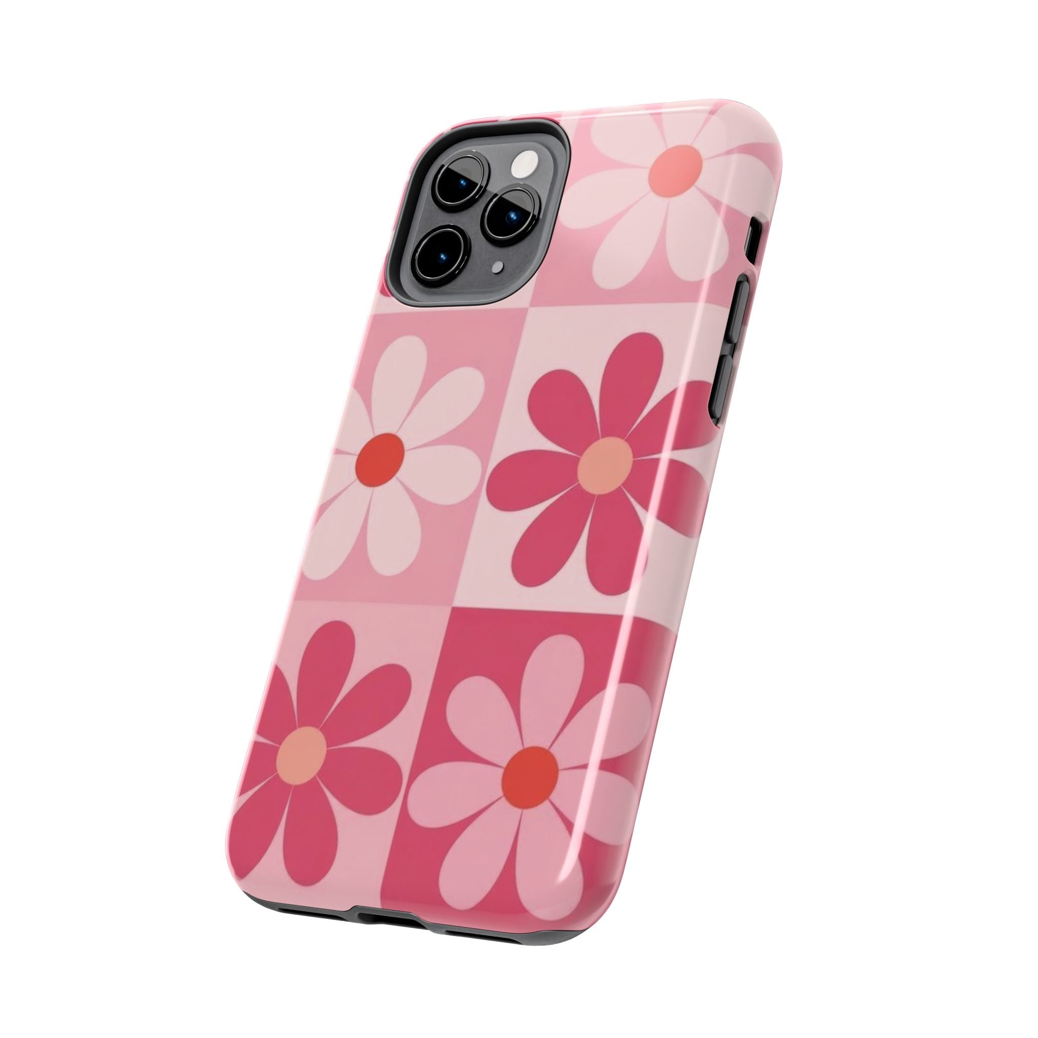 Pink Retro Daisy Phone Case — Tough Shockproof Floral iPhone Cover