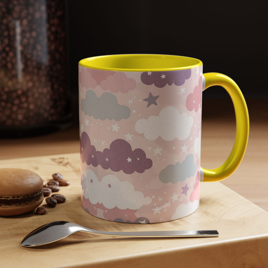 Pastel Cloud Pattern Coffee Mug | Cute Stars and Clouds Design
