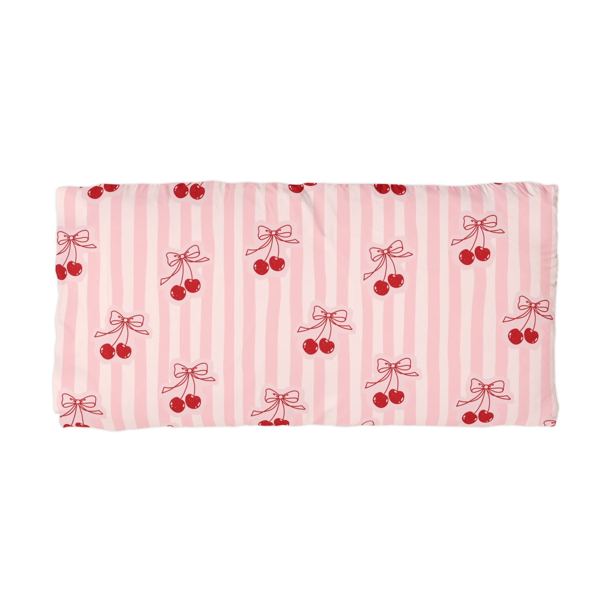 Cherry Bow Microfiber Pillowcase - Pink Striped Decorative Pillowcase