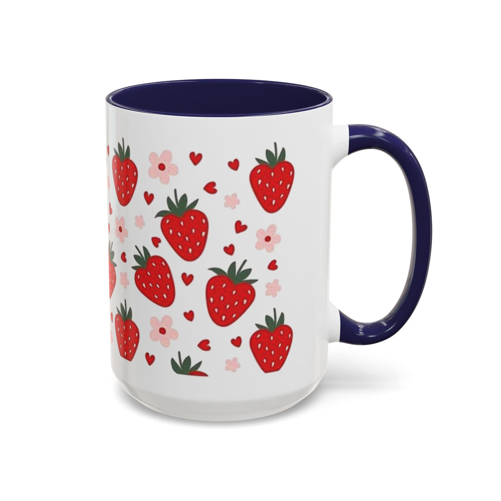 Strawberry Pattern Accent Coffee Mug — Cute Red Berries & Hearts 11/15oz