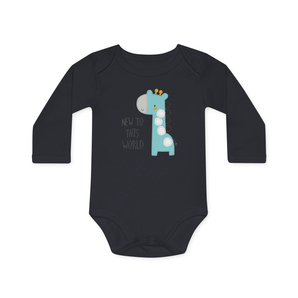 New to This World Baby Bodysuit — Organic Long-Sleeve Giraffe Baby Onesie