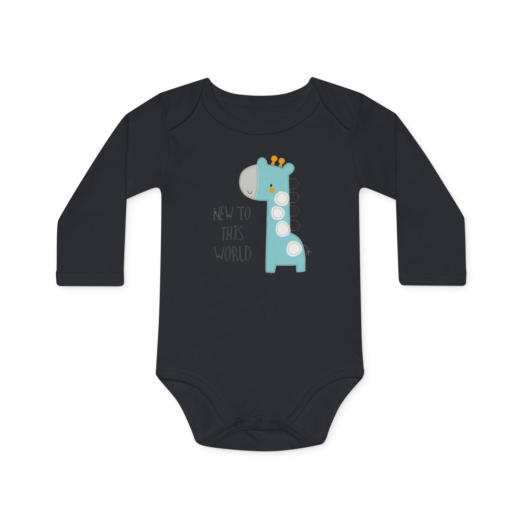 New to This World Baby Bodysuit — Organic Long-Sleeve Giraffe Baby Onesie
