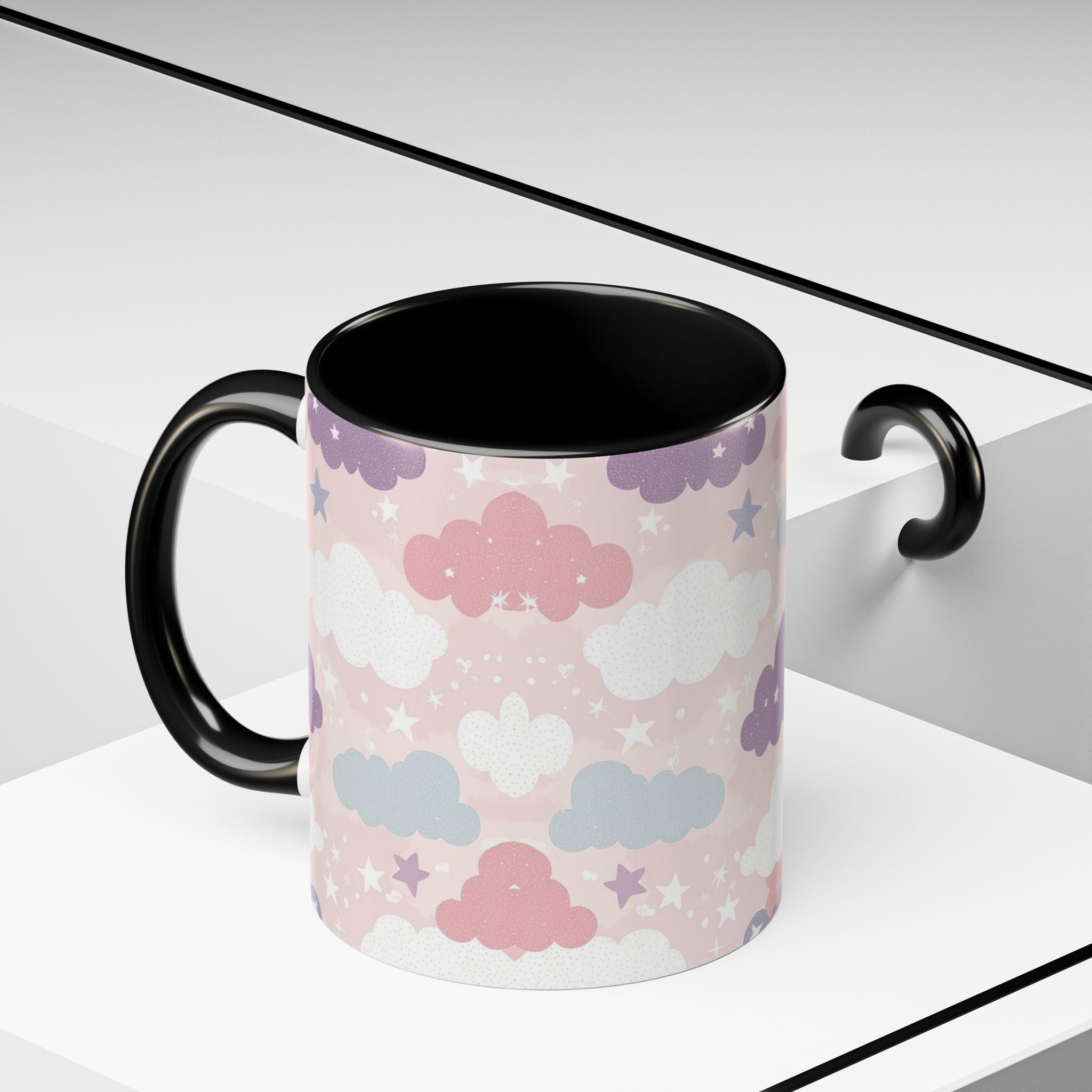 Pastel Cloud Pattern Coffee Mug | Cute Stars and Clouds Design