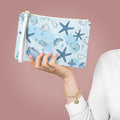 Seashell & Starfish Wristlet Clutch — Coastal Beach Pattern Makeup Bag
