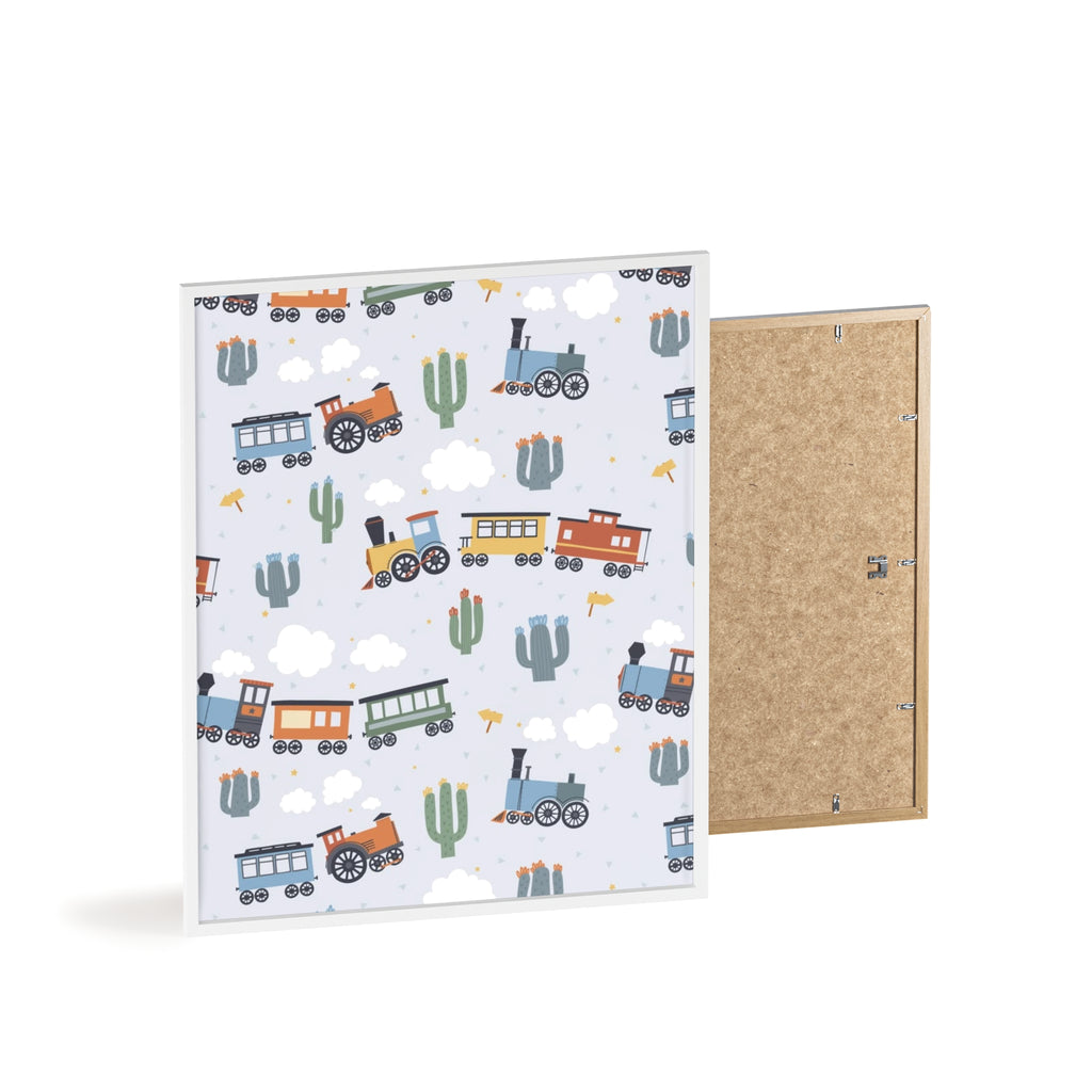 Kids' Train Poster with Wooden Frame — Nursery Wall Art, Playroom Decor