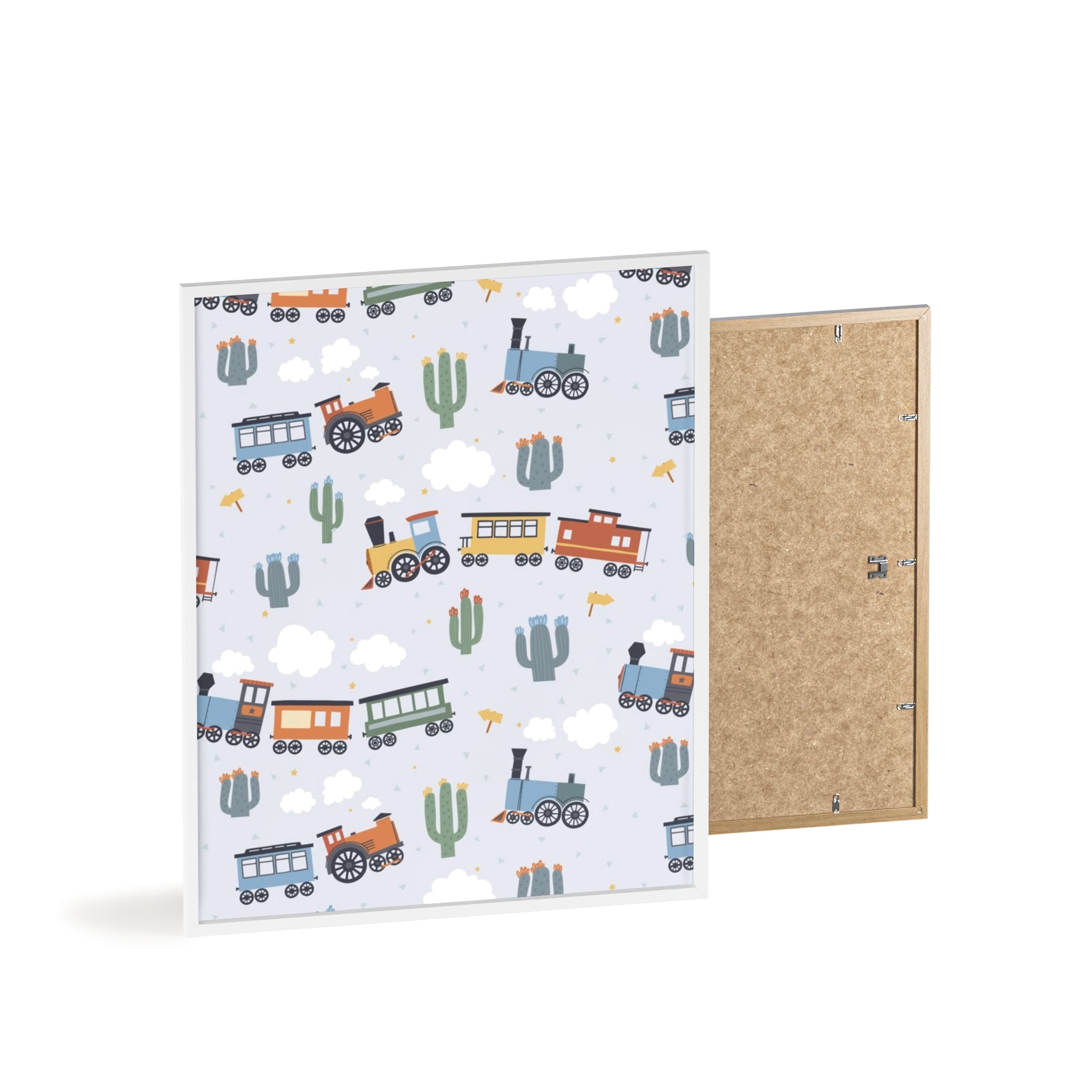 Kids' Train Poster with Wooden Frame — Nursery Wall Art, Playroom Decor