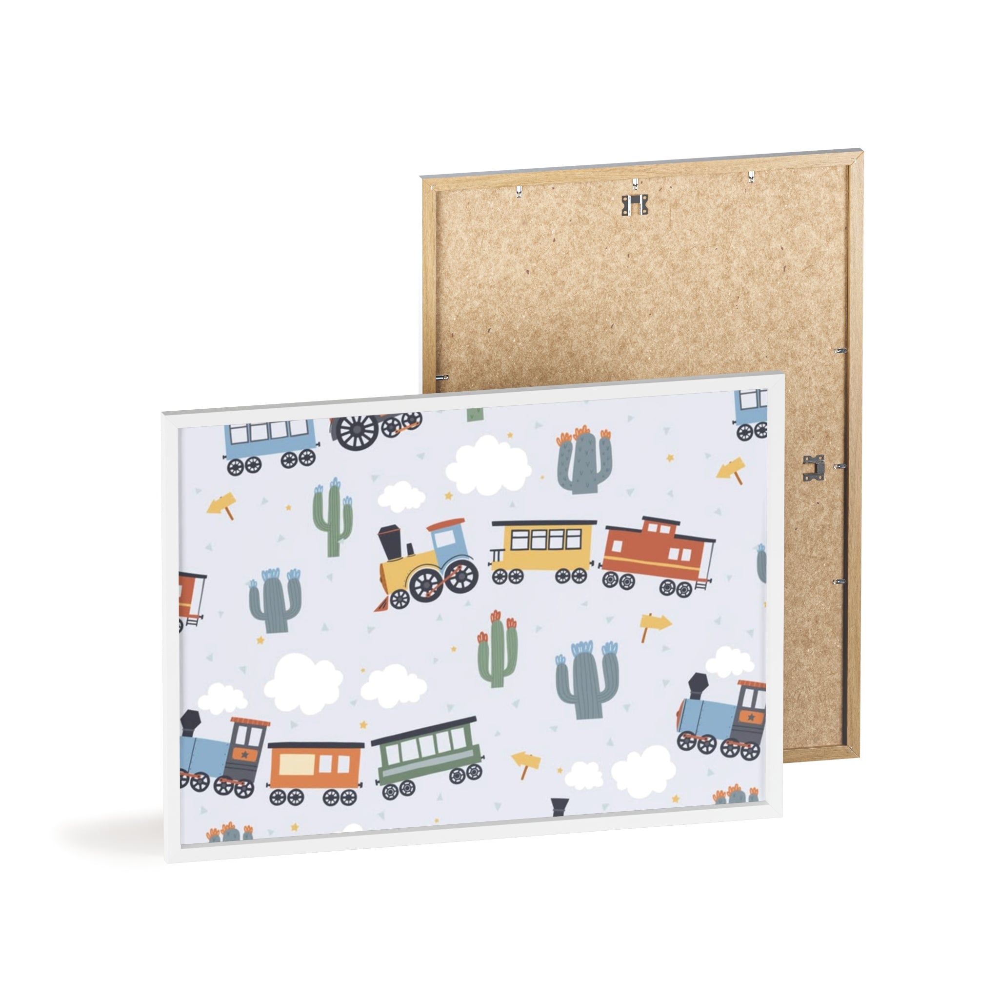 Kids' Train Poster with Wooden Frame — Nursery Wall Art, Playroom Decor