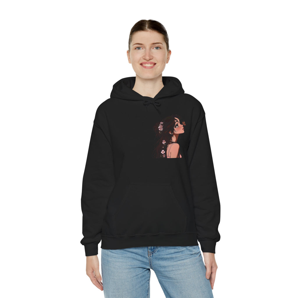 Girl Looking Up with Butterfly Hoodie | Anime Portrait Sweatshirt