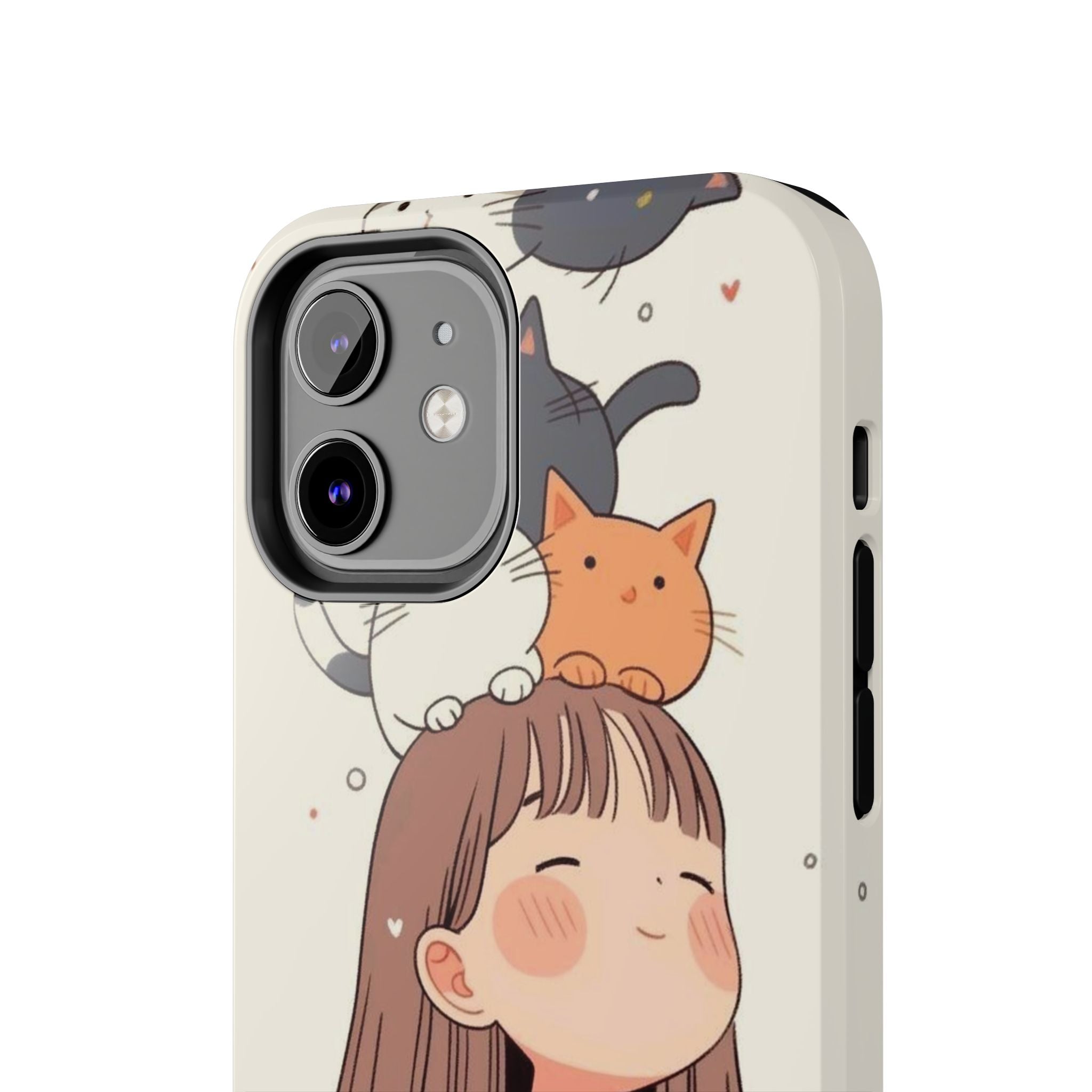 Girl with Cats Phone Case | Cute Cat Stack Illustration