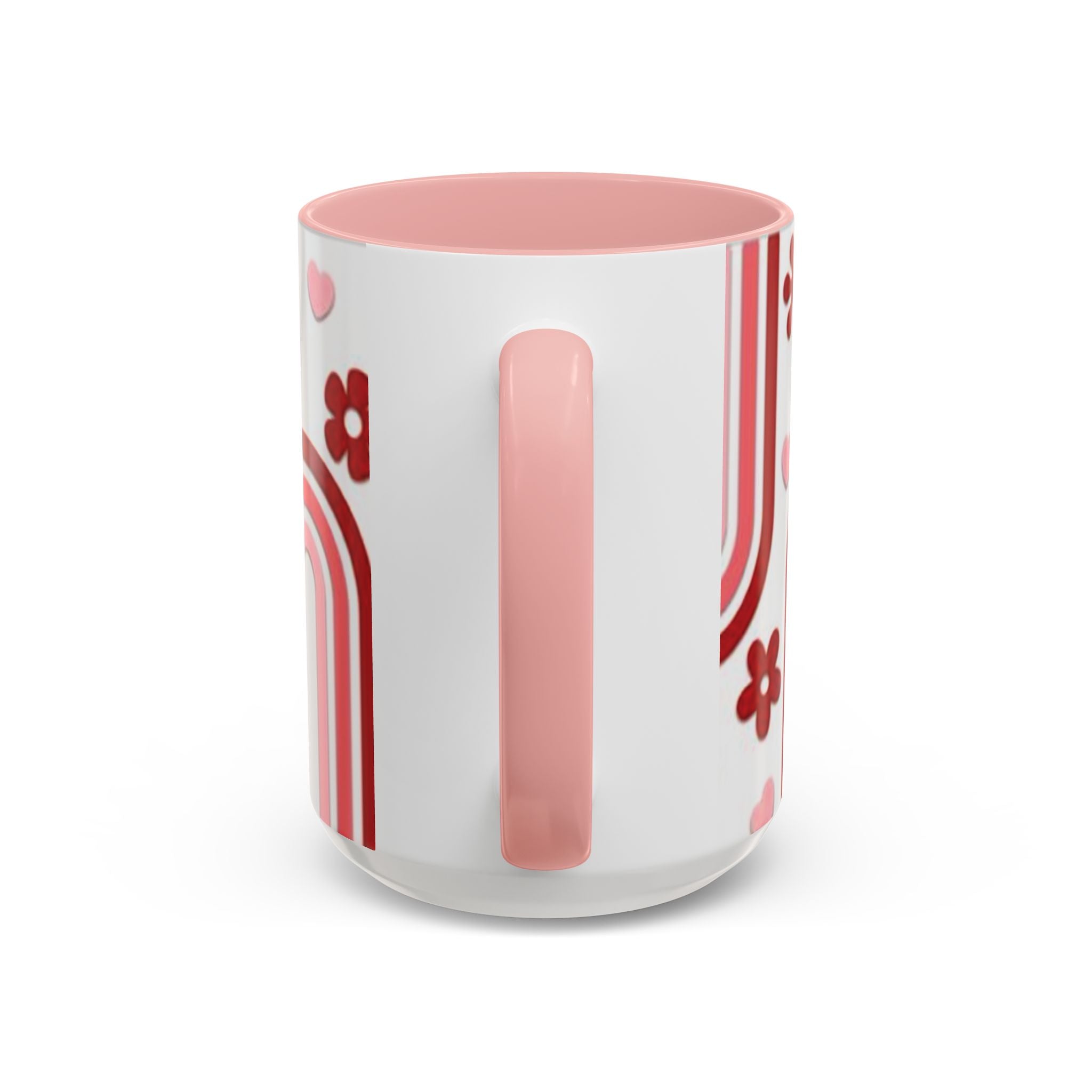 Retro Pink Rainbow Hearts and Flowers Accent Mug | 11oz or 15oz
