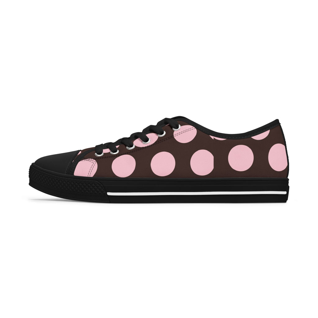 Women's Low Top Sneakers — Retro Pink Polka Dot Canvas Trainers