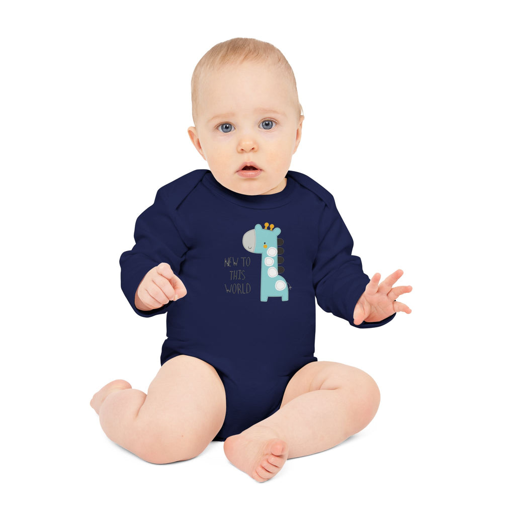 New to This World Baby Bodysuit — Organic Long-Sleeve Giraffe Baby Onesie
