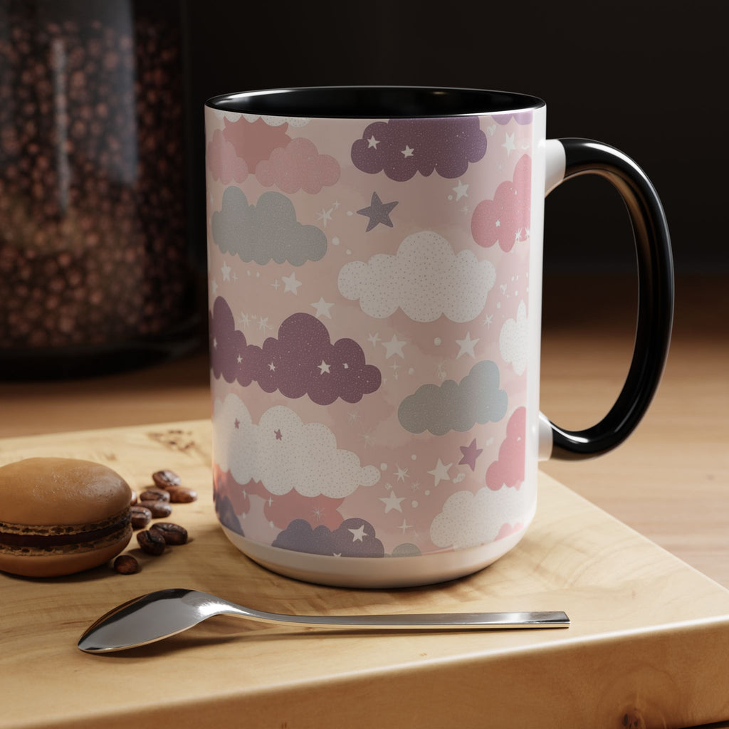 Pastel Cloud Pattern Coffee Mug | Cute Stars and Clouds Design