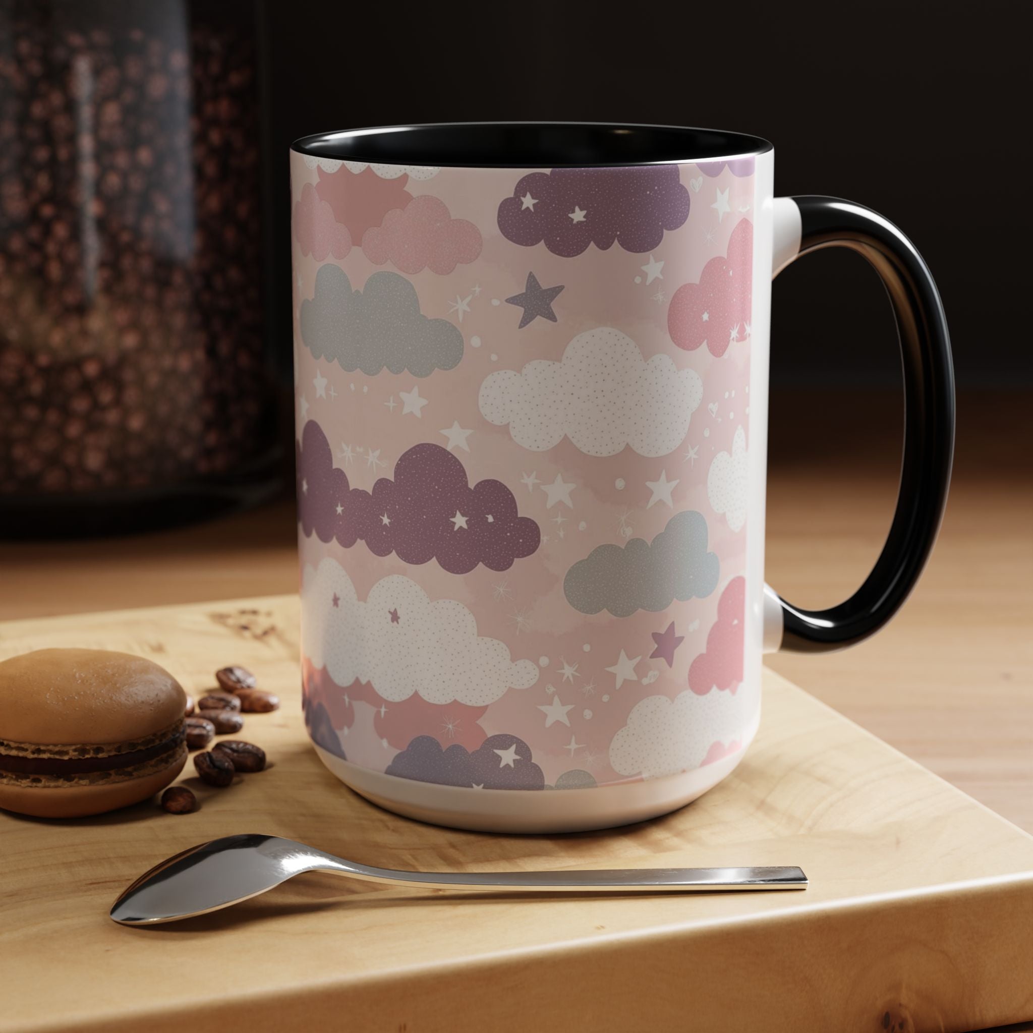 Pastel Cloud Pattern Coffee Mug | Cute Stars and Clouds Design