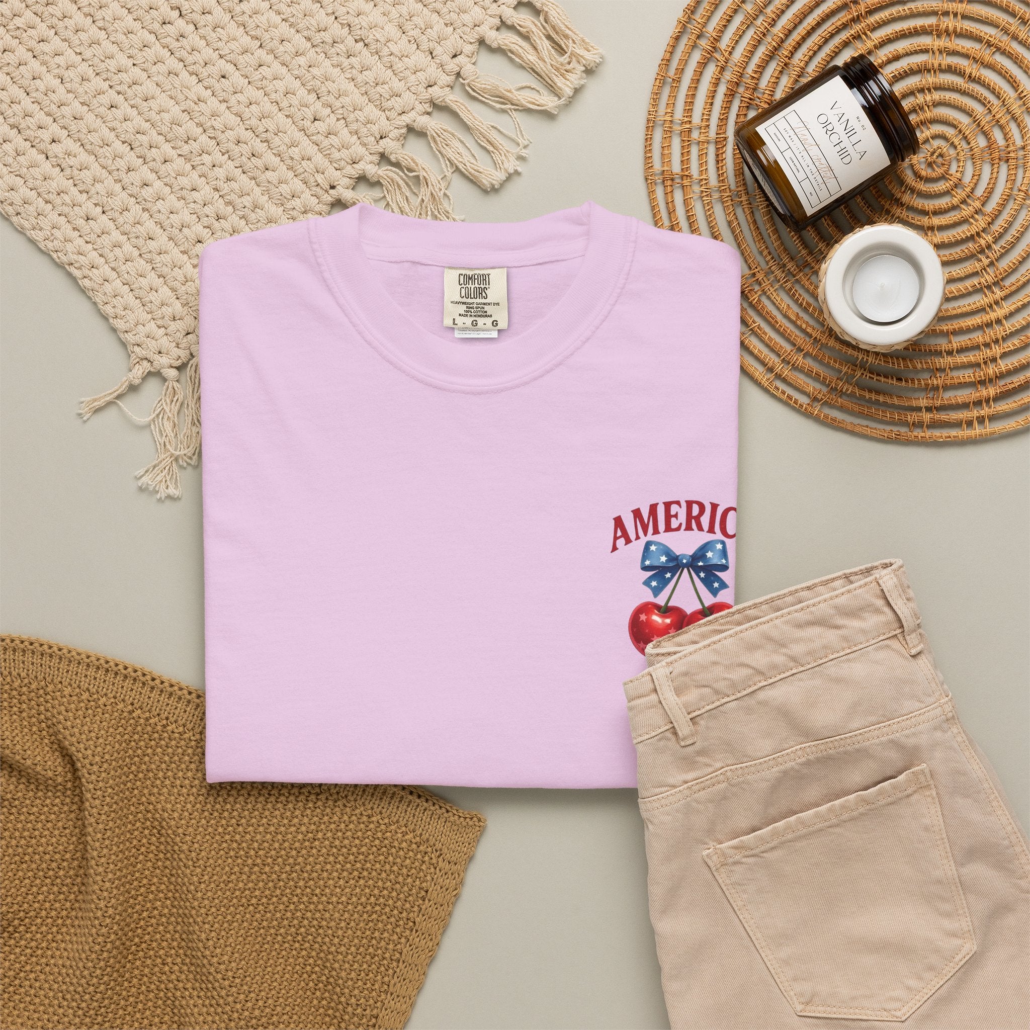 America Cherry Bow T-shirt | Patriotic Stars & Stripes Cherry Design