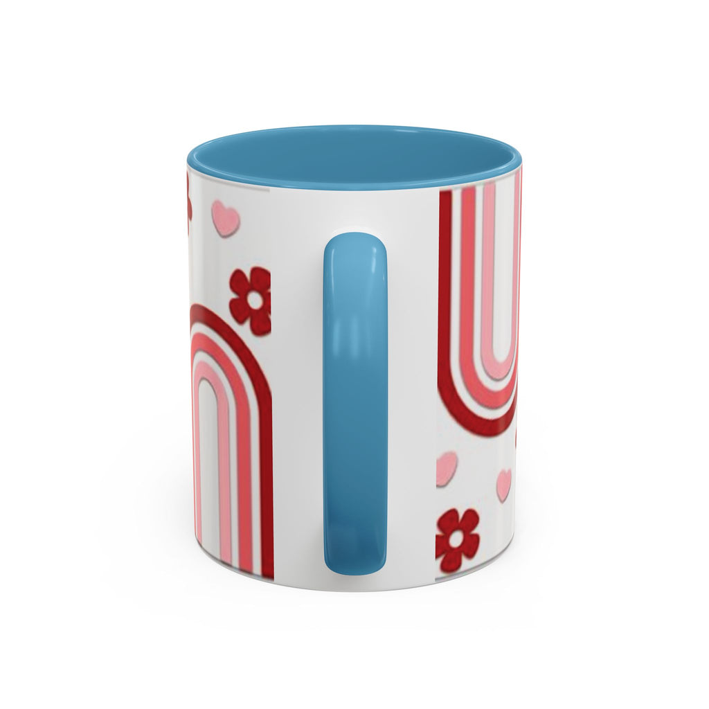 Retro Pink Rainbow Hearts and Flowers Accent Mug | 11oz or 15oz