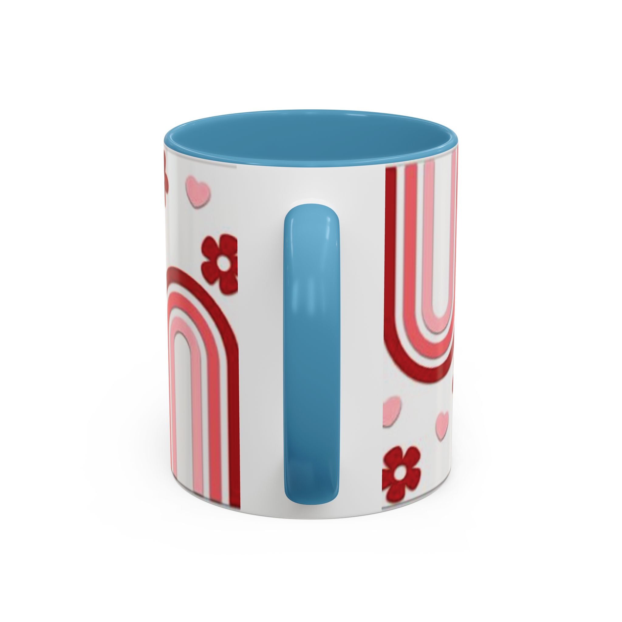 Retro Pink Rainbow Hearts and Flowers Accent Mug | 11oz or 15oz