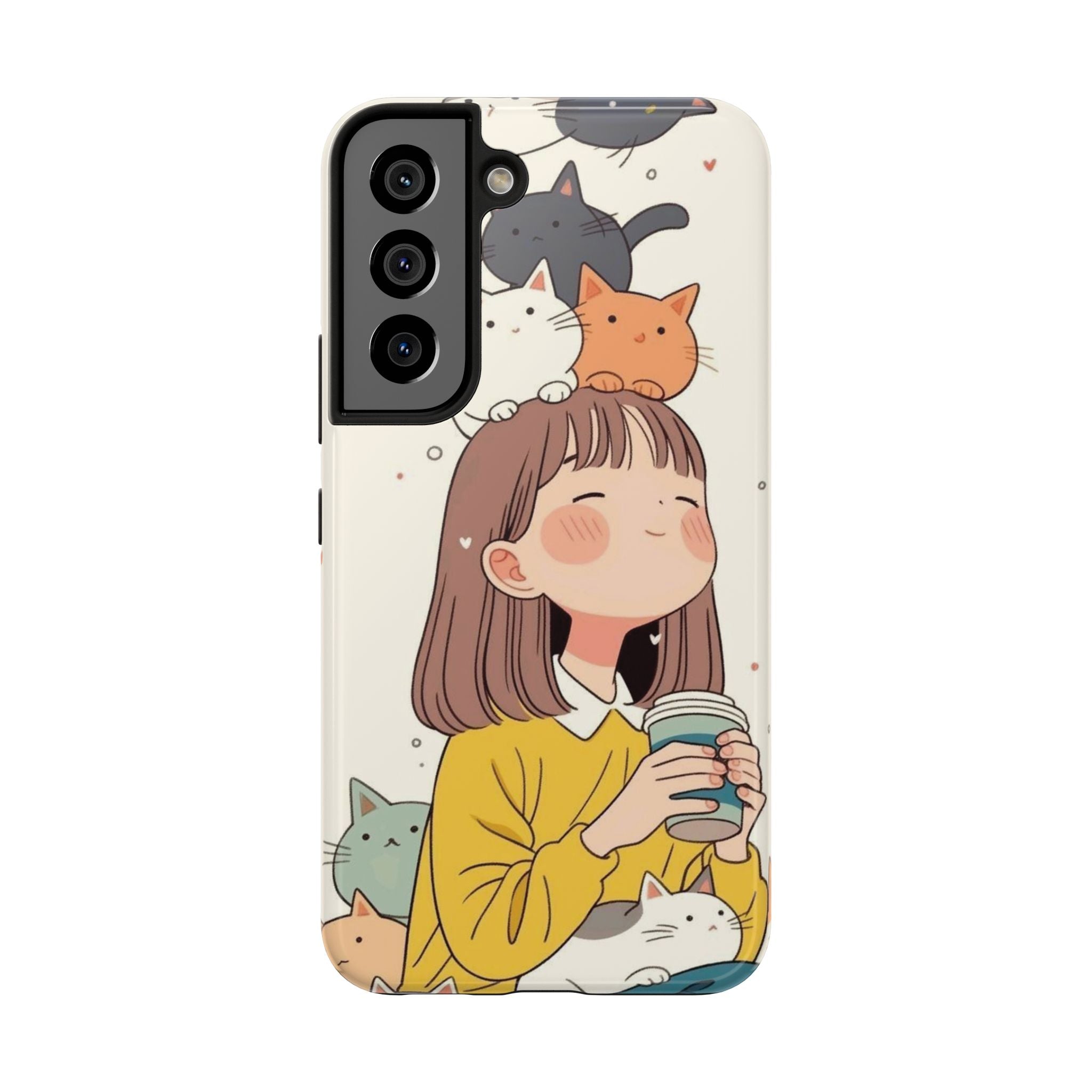 Girl with Cats Phone Case | Cute Cat Stack Illustration