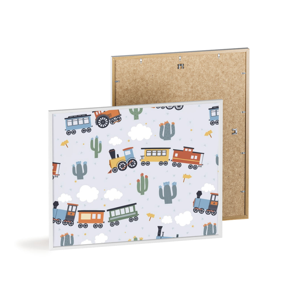 Kids' Train Poster with Wooden Frame — Nursery Wall Art, Playroom Decor