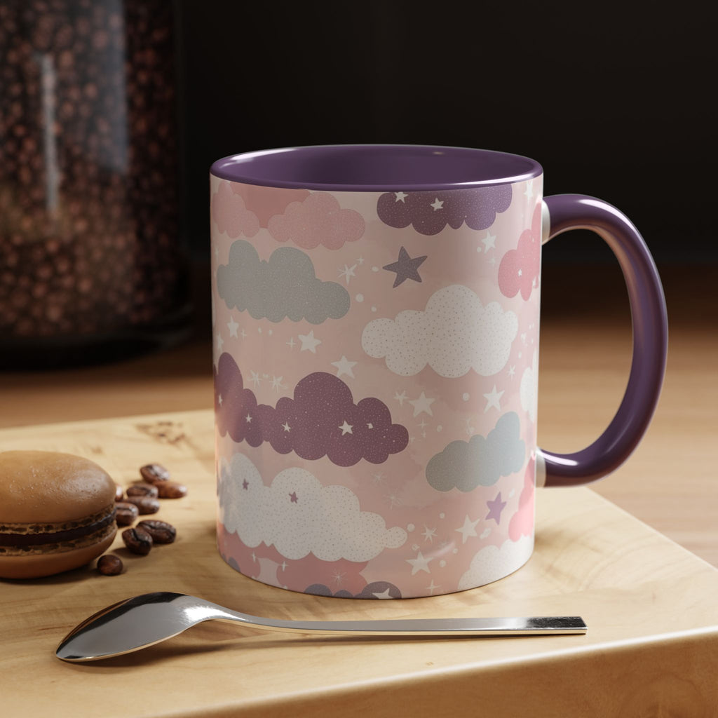 Pastel Cloud Pattern Coffee Mug | Cute Stars and Clouds Design