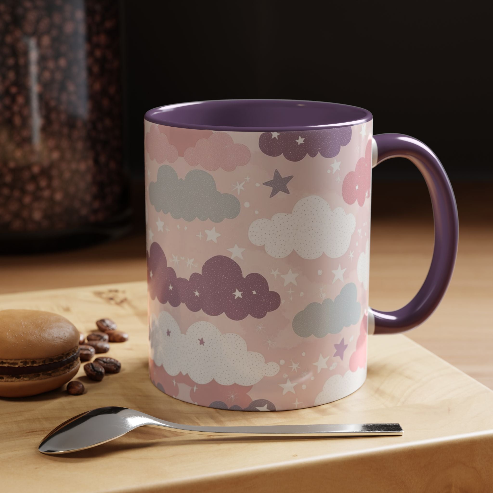 Pastel Cloud Pattern Coffee Mug | Cute Stars and Clouds Design