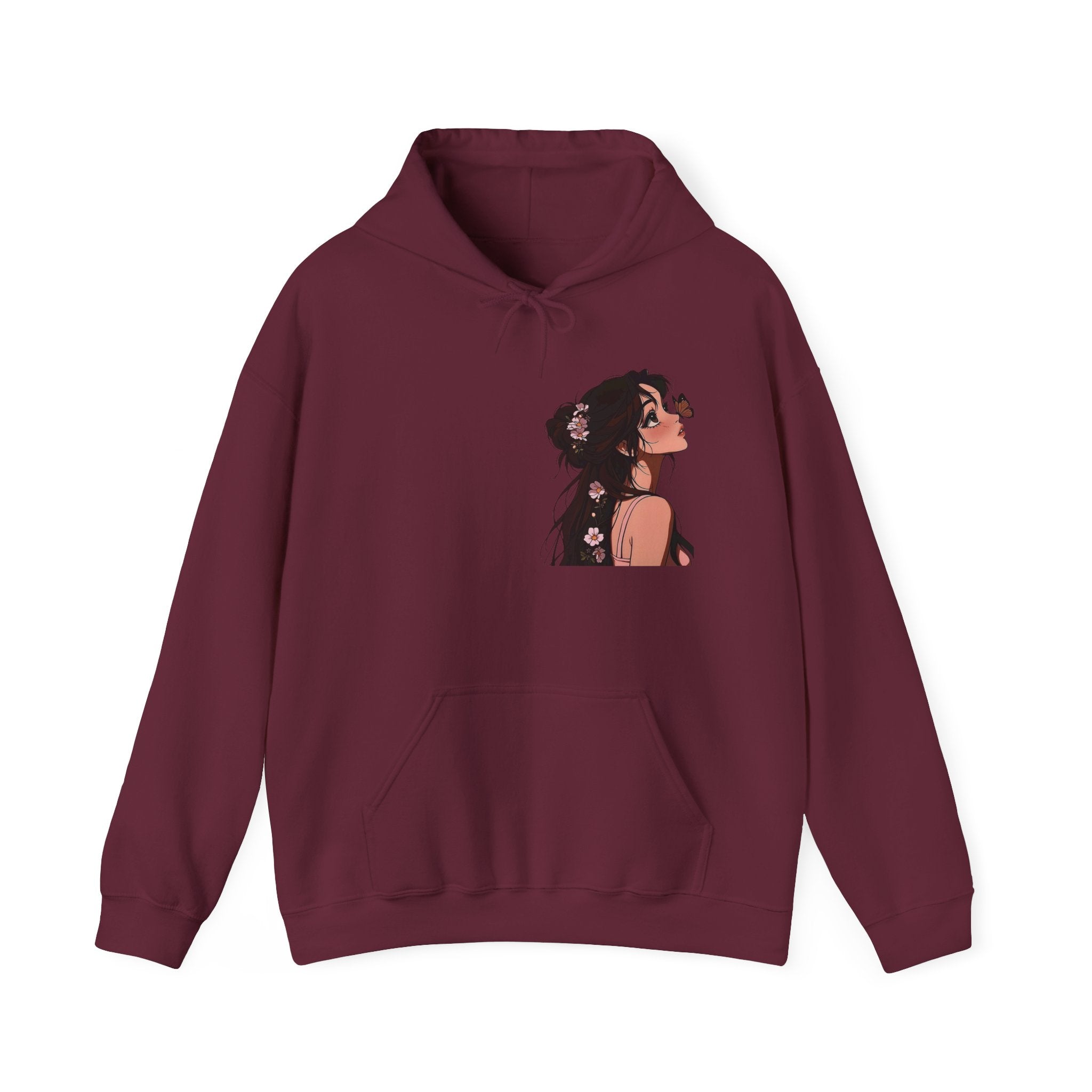 Girl Looking Up with Butterfly Hoodie | Anime Portrait Sweatshirt