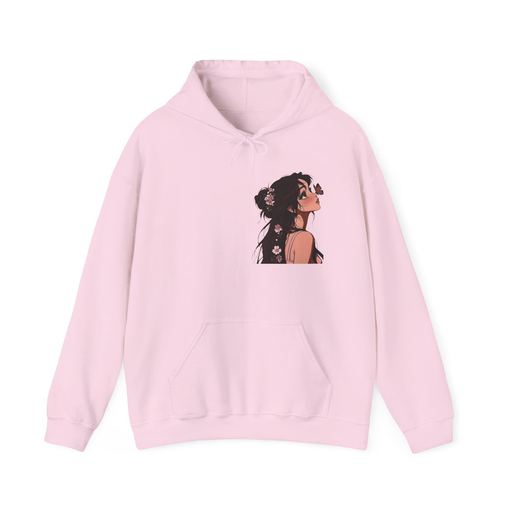 Girl Looking Up with Butterfly Hoodie | Anime Portrait Sweatshirt