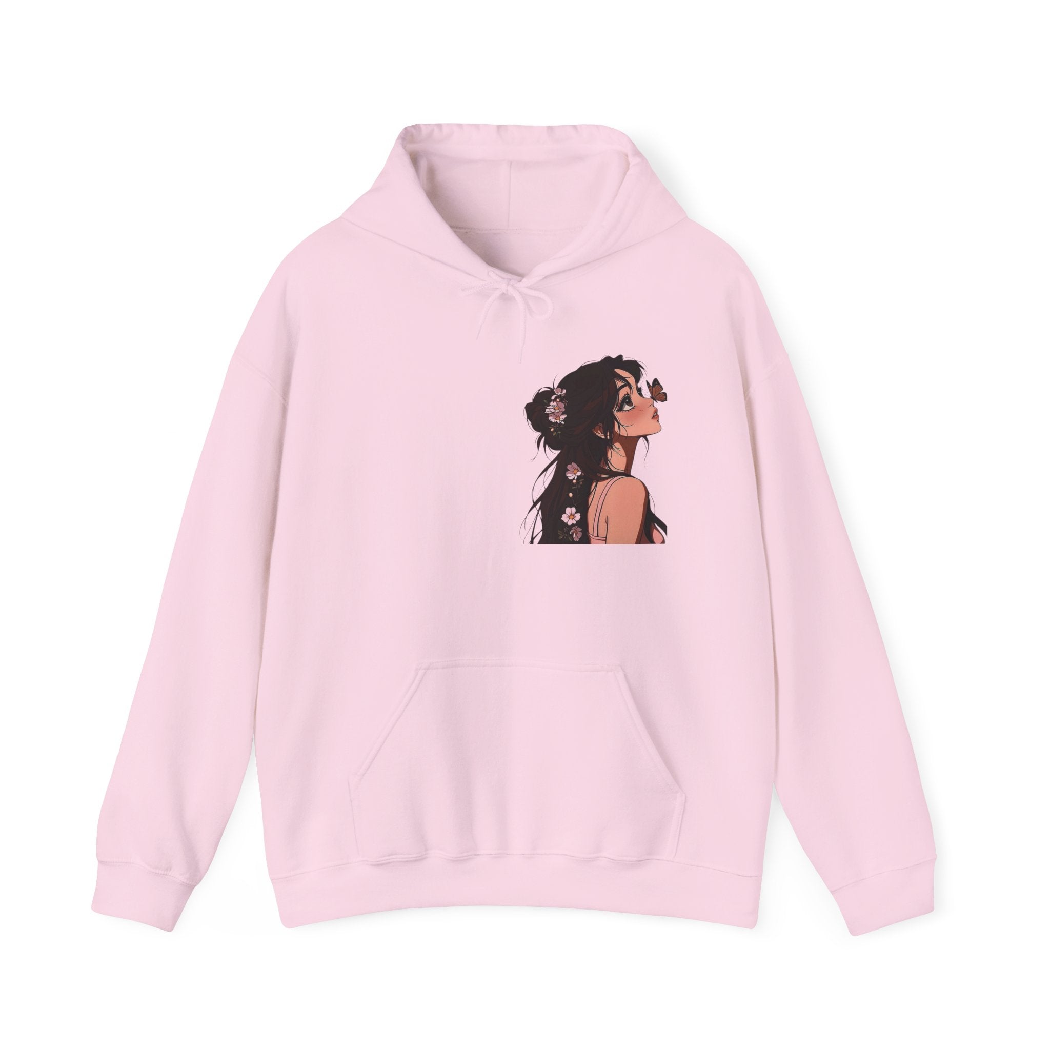 Girl Looking Up with Butterfly Hoodie | Anime Portrait Sweatshirt