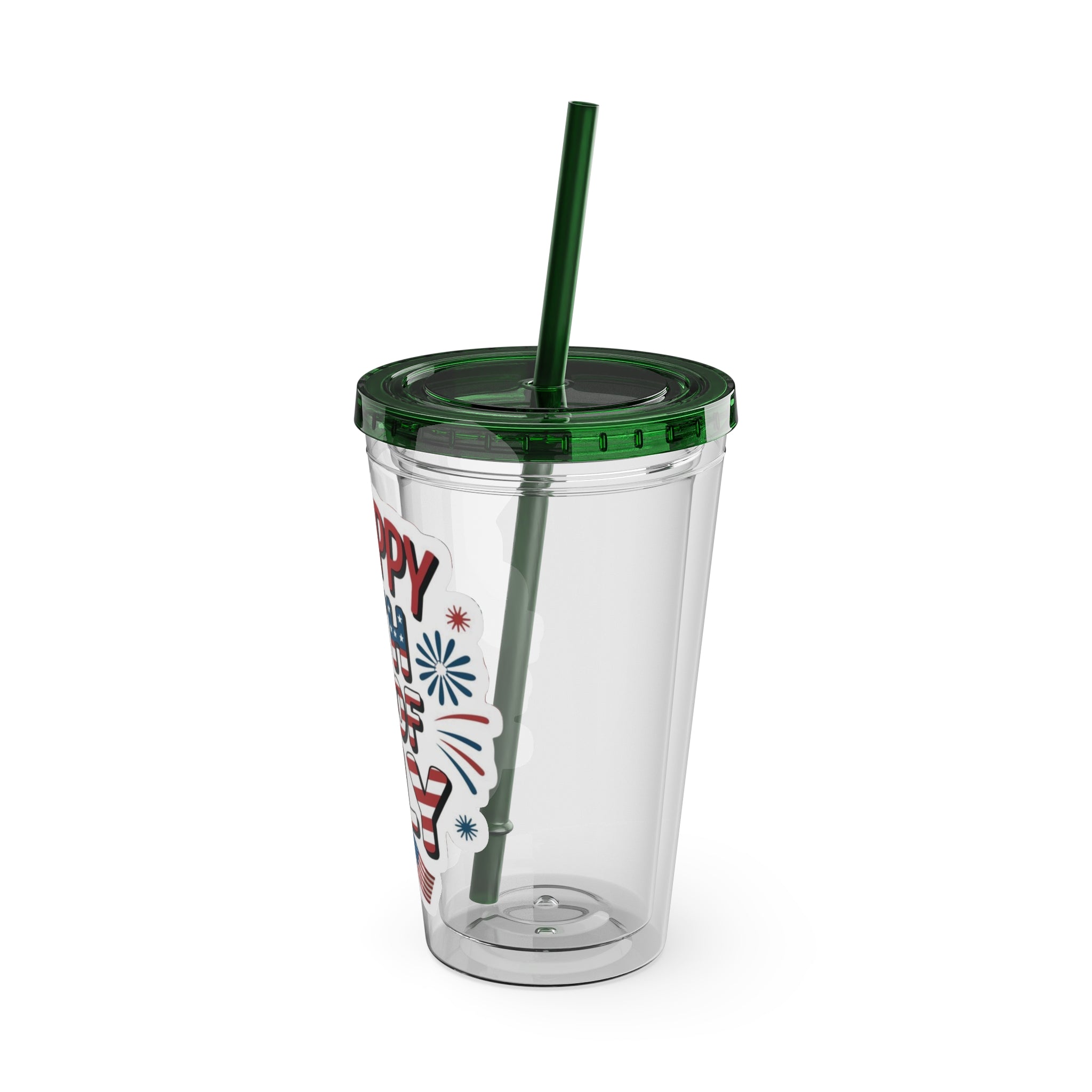 Happy 4th of July Tumbler | 16oz Straw Cup, Patriotic Fireworks Flag Design