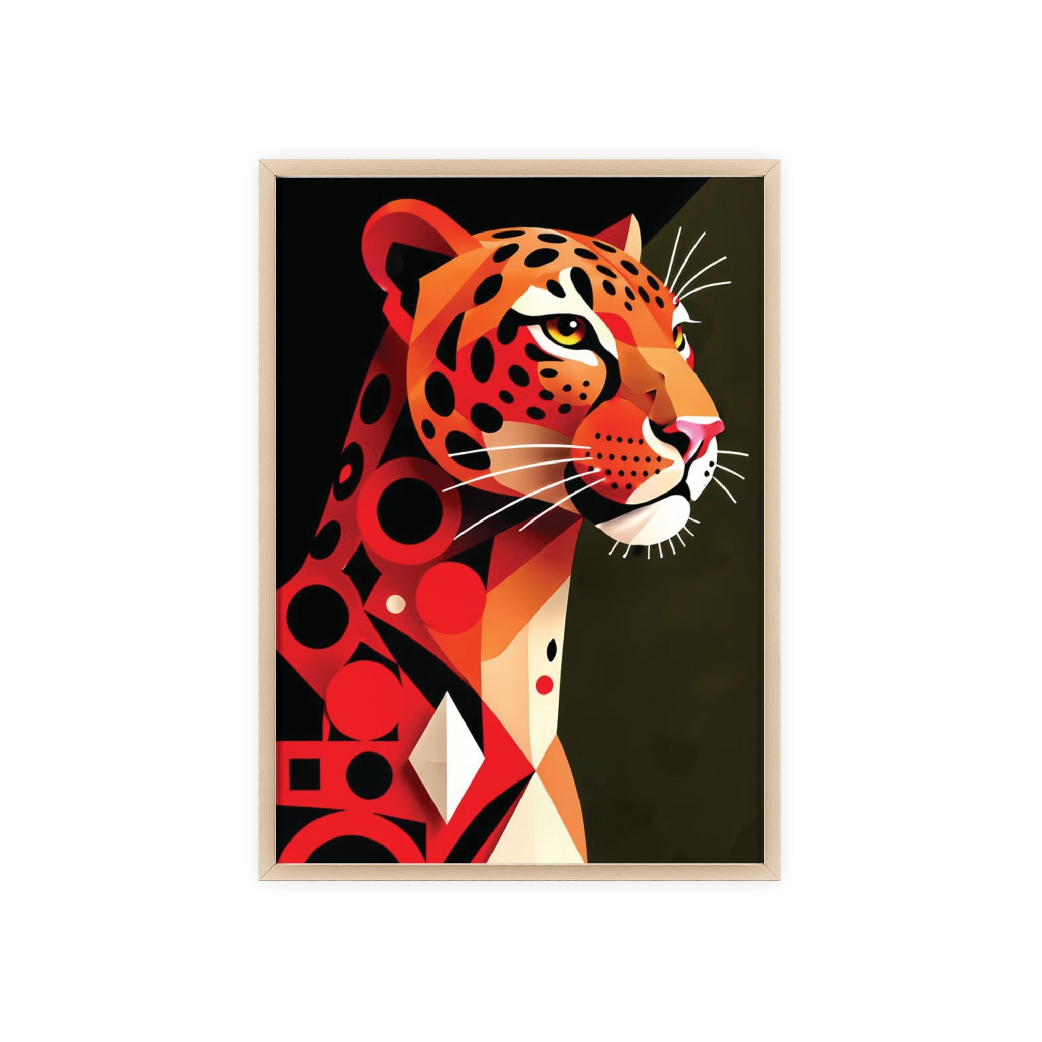 Geometric Leopard Art Poster with Wooden Frame — Bold Wildlife Wall Decor