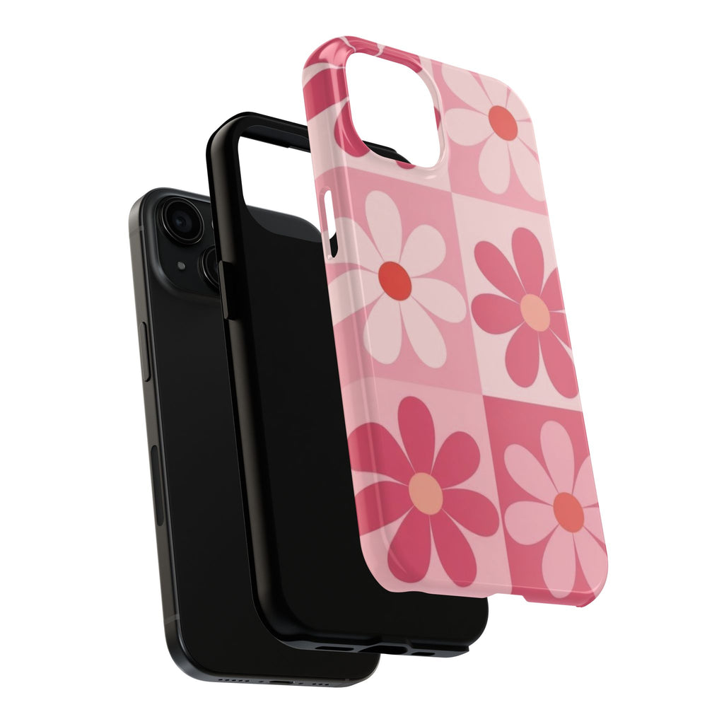 Pink Retro Daisy Phone Case — Tough Shockproof Floral iPhone Cover