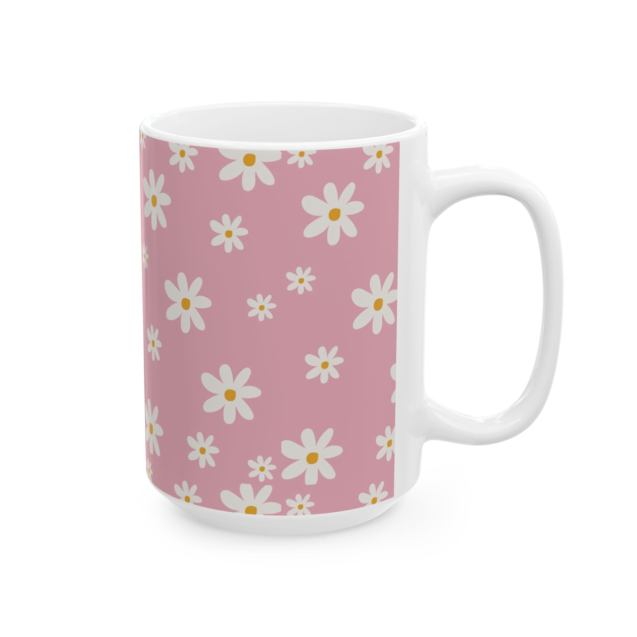 Pink Daisy Pattern Ceramic Mug — Floral 11oz & 15oz Coffee Cup